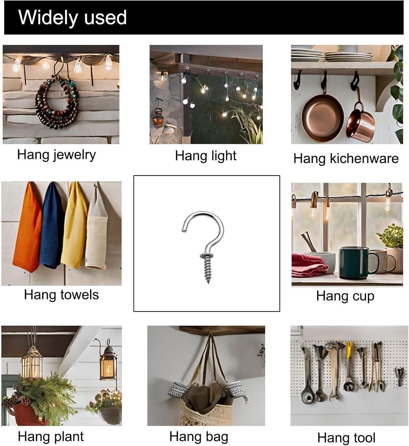 30 Pcs Metal Screw Ceiling Hooks Cup Hook Screw-In Light Hooks (Silver, One Size) image number 2