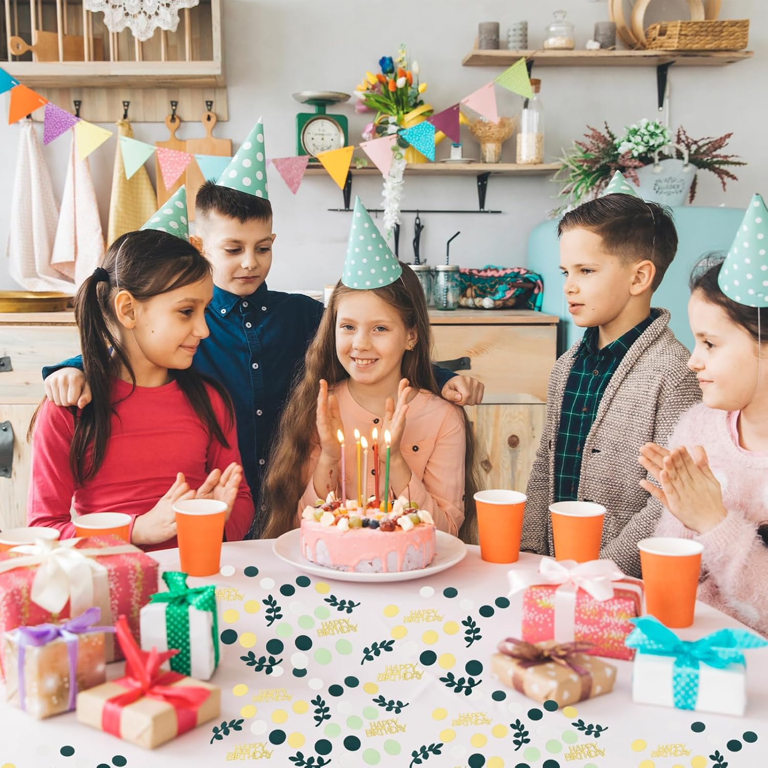 200 Pieces Confetti Green Gold, Happy Birthday Table Decoration, Party Table Confetti, Confetti Decorations for Party, Birthday, Wedding, Children'S Room, Table Top, Paper Scraps image number 3