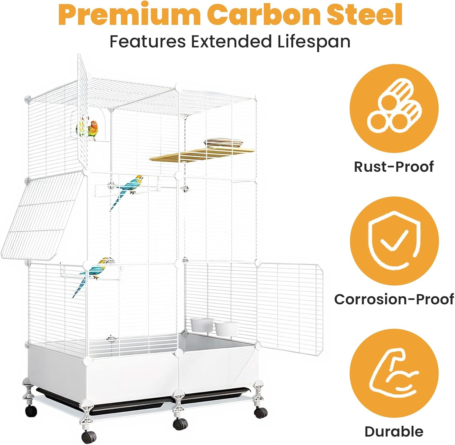 Uandhome Bird Cage for Parakeets,Parrotlets, Cockatiels, Budgie Finch Lovebird Canary Pet Bird,Splash-Proof Food, Easy to Install and Clean,Accessories Included (White) image number 2
