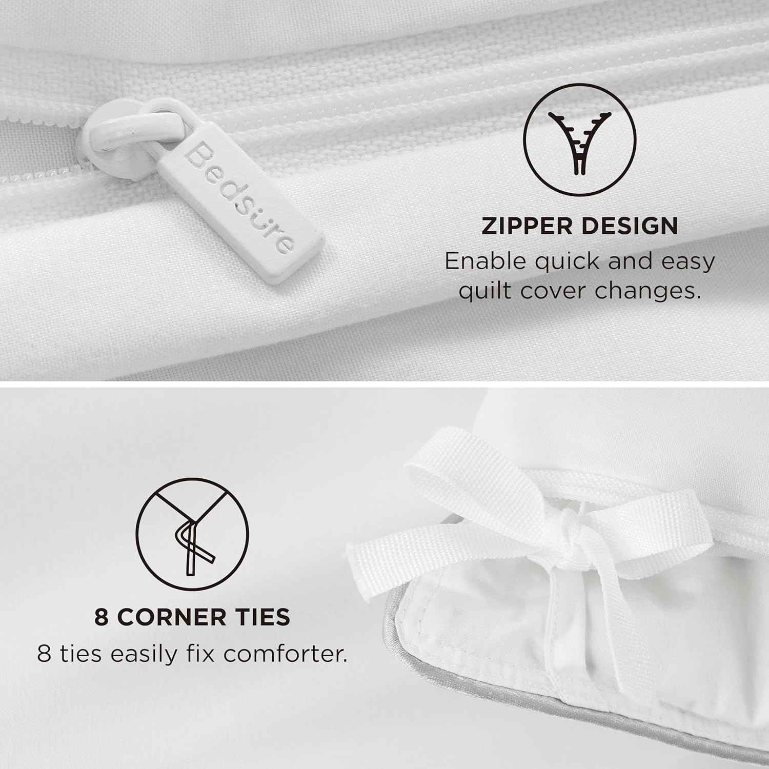 Bedsure Quilt Cover Super King Size - 1200TC Soft Double Brushed Bedding Set for Kids & Adults, Zipper Closure, 3 Pieces, Includes 1 Doona Cover (270X240 Cm) & 2 Pillow Shams, NO Comforter, White image number 1