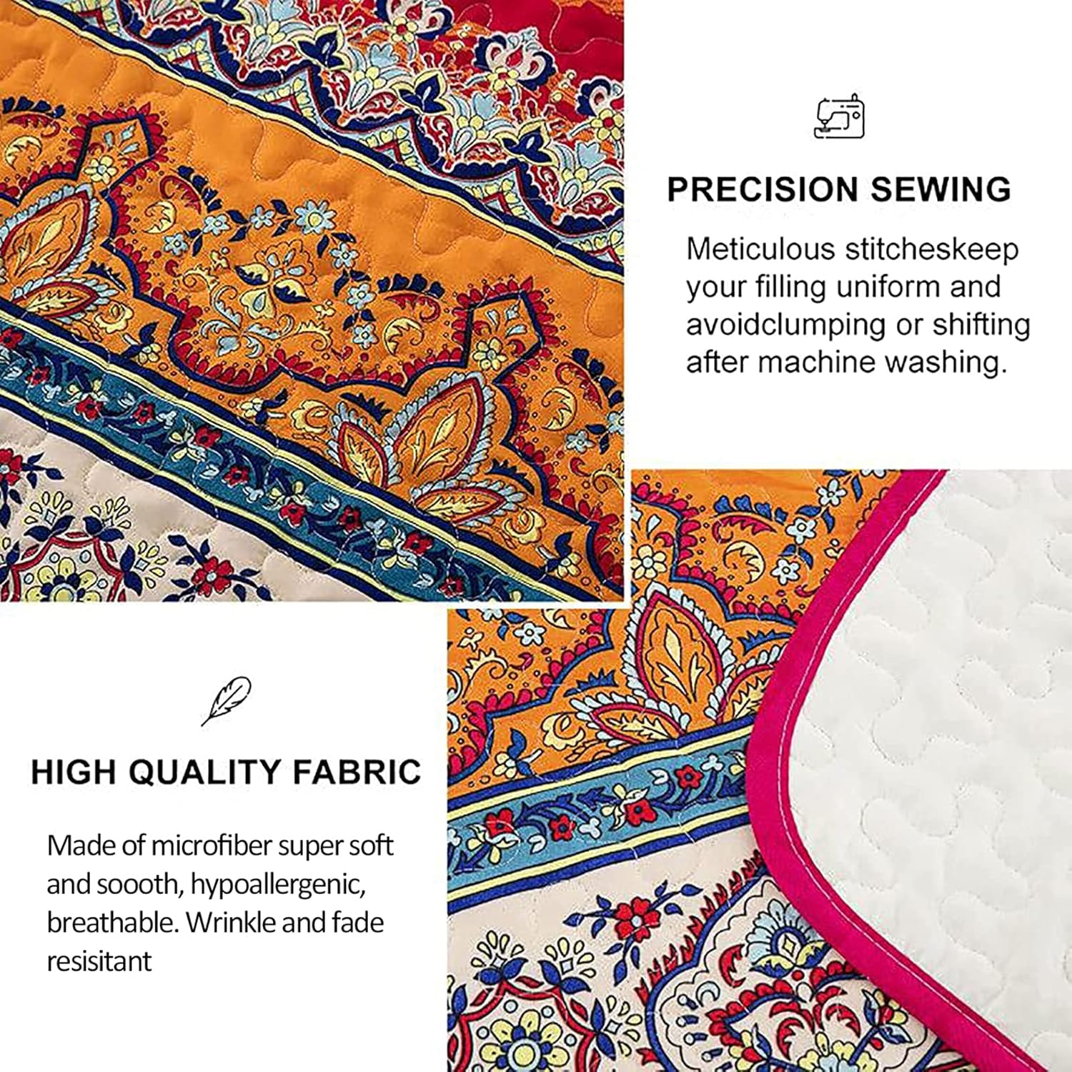 Bohemian Quilt Set King, Boho Striped Printed Bedding Bedspread Coverlet Set for Summer, Lightweight Microfiber Quilt with 2 Pillowcases King Size 90"X103" (3 Pieces, Colorful)