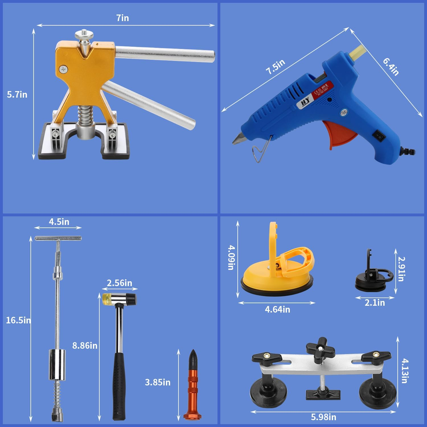 ROADGIVE 97PCS Auto Body Dent Repair Tool Kit, Paint-Friendly Dent Repair Kit with Golden Lifter, Slide Hammer T-Bar Dent Puller, Bridge Puller, Suction Cup and Glue Gun for Car Dent Remove Tools Kit image number 2