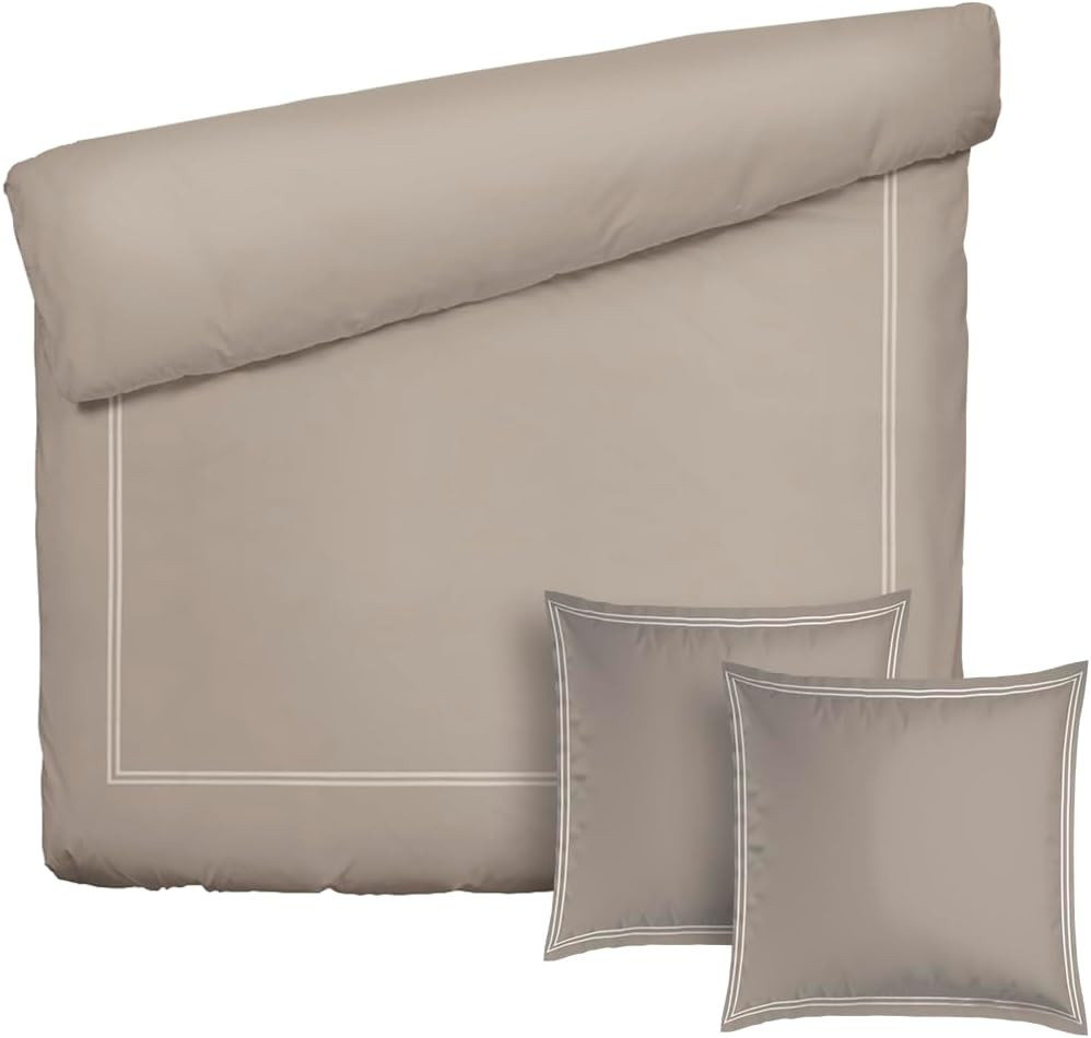 Pure Cotton 3-Piece Double Bedding Set - Duvet Cover 260 X 240 Cm & 2 Pillowcases 63 X 63 Cm - 100% Cotton Satin, 80 Thread Count, 120 GSM - Oeko-Tex Certified - Silhouette - White/Taupe image number 5