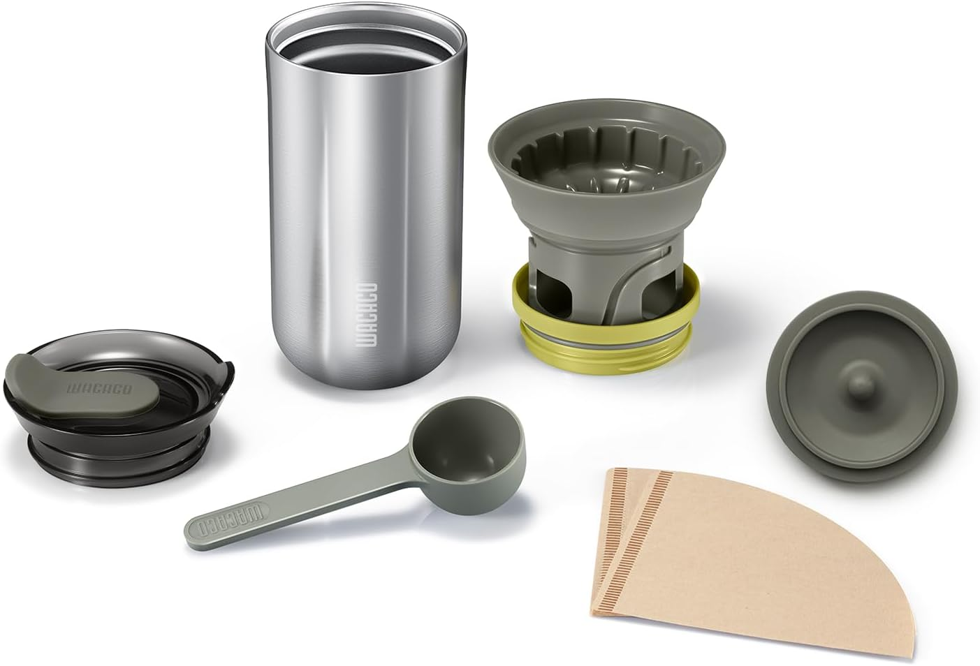 WACACO Cuppamoka Coffee Pot, Portable Drip Coffee Maker, Filter American Coffee Machine with 10 Cone Paper Filters, Manually Operated, Stainless Steel Coffee Brewer, 10 Fl Oz