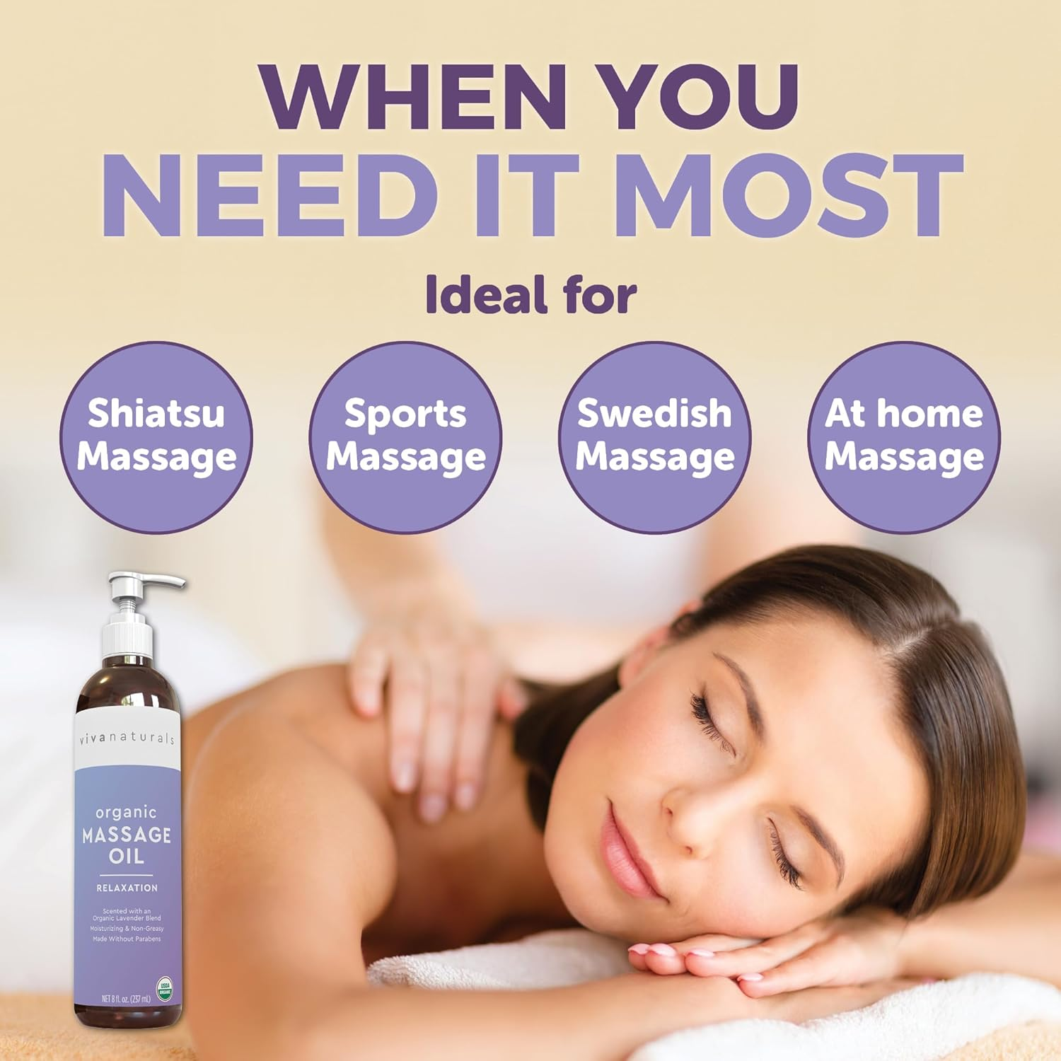 Organic Massage Oil with Lavender Scent (8 Fl. Oz.) - Non-Greasy Lavender Body Oil with Mess-Free Pump, Perfect for Sleep and Relaxation, Certified Organic and Non-Gmo, 237 Ml image number 4