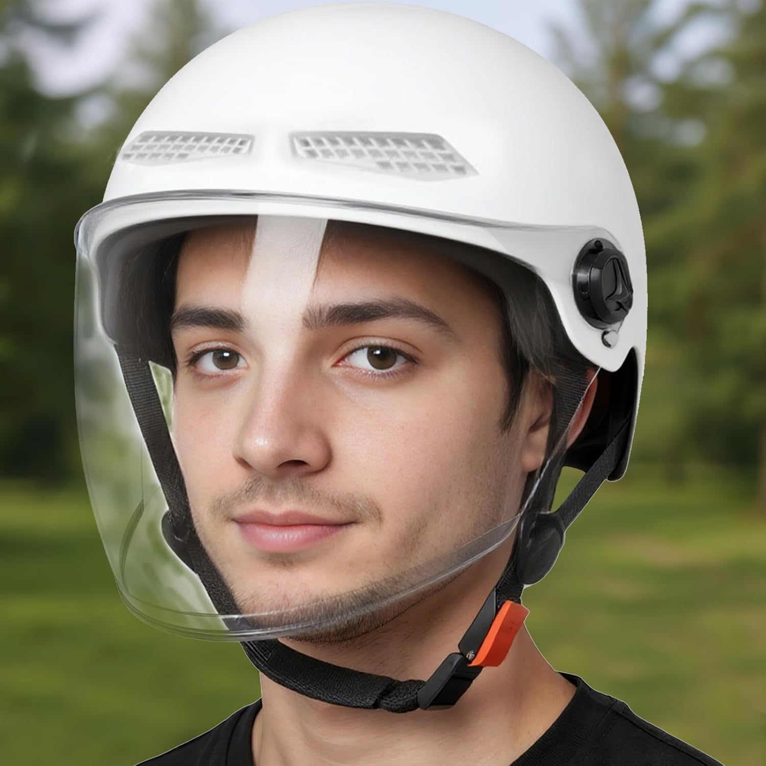 Motorcycle Half Helmet - Half Helmet for Adults,Open Face Sun Protection Retro Quick Release Hat for Women Youth Riding Motor Scooter ATV Electric Bike Motocross Racing image number 3