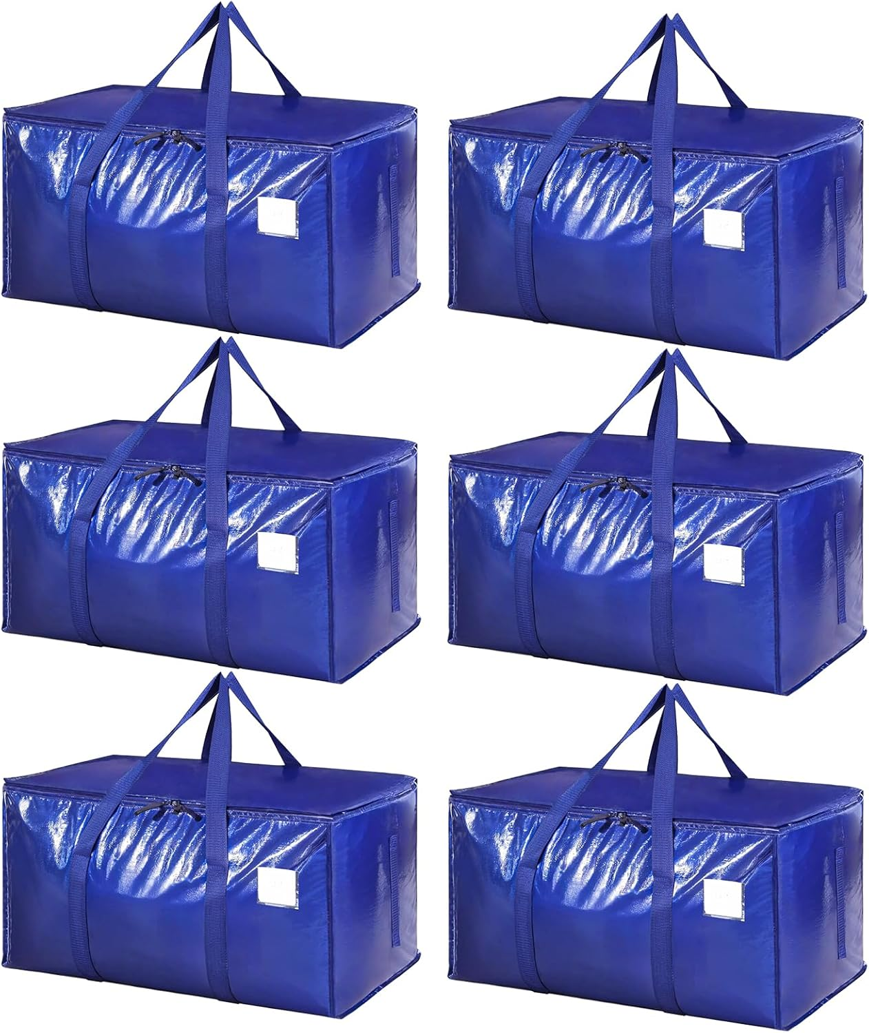 Pack of 6 90L Large Storage Bags with Lid, Foldable Moving Boxes Large with Zip Handle, Clothes Storage, Moving Bags for Moving, Camping, Bed Linen, Clothing Storage, Blue image number 4