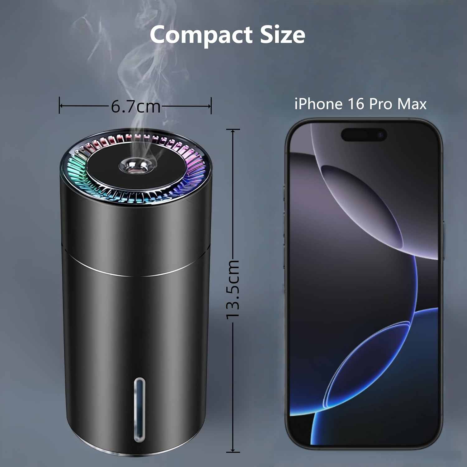 Wireless Rechargeable Car Humidifier & Aroma Diffuser, Premium Aluminum Mini Air Humidifier with 260Ml Tank, 2 Mist Modes, 7-Color LED, Auto Shut-Off, Portable USB-C Car Air Freshener image number 4