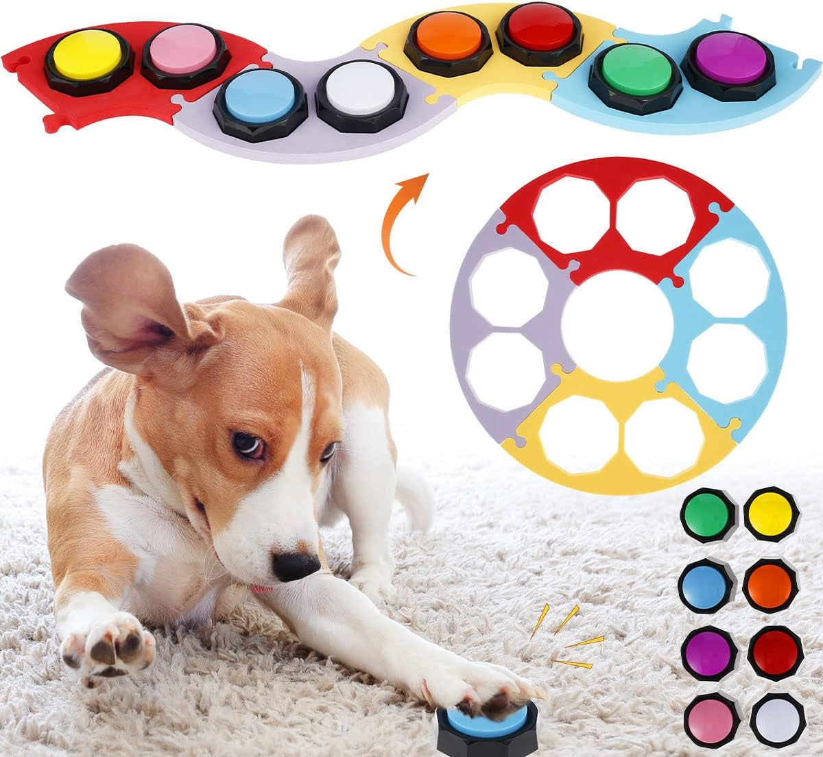 8Pcs Pet Training Buzzer Speech Training Buttons with EVA Mat Colorful Recordable Training Buzzers ABS Recordable Talking Button with Stickers for Dogs Cats image number 3