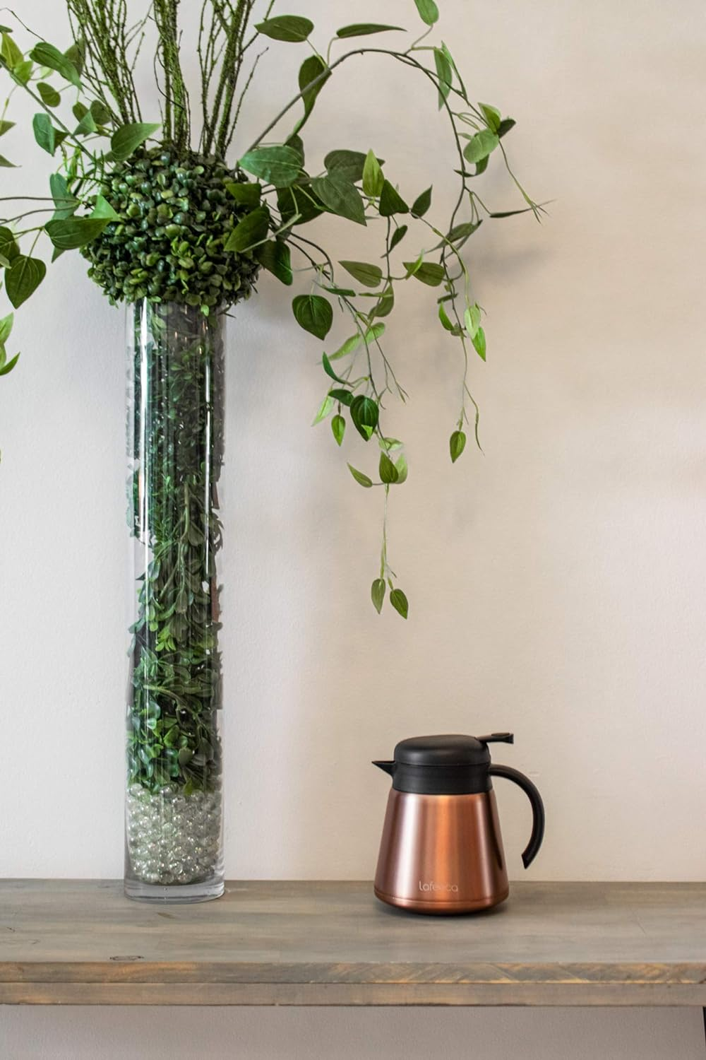 Lafeeca Thermal Coffee Carafe Tea Pot Stainless Steel, Double Wall Vacuum Insulated | Cool Touch Handle | Hot & Cold Retention | Non-Slip Silicone Base | BPA Free Copper