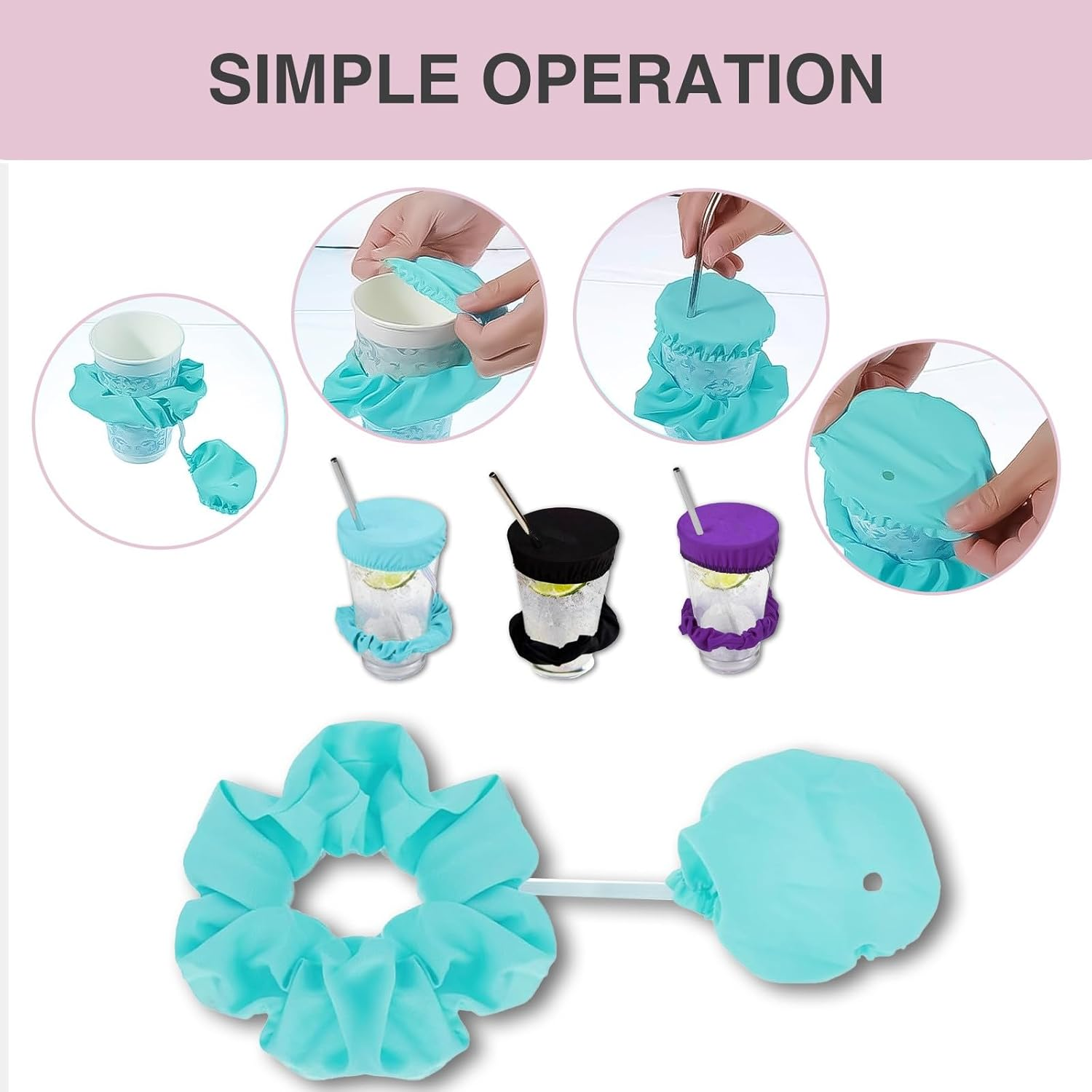 Pack of 3 Scrunchie Hair Bands, Drink Cover, Anti-Drug Glass Protection, Anti-Spill for Parties and Festivals, Safe, Prevents Mixing of Unidentified Drinks image number 6