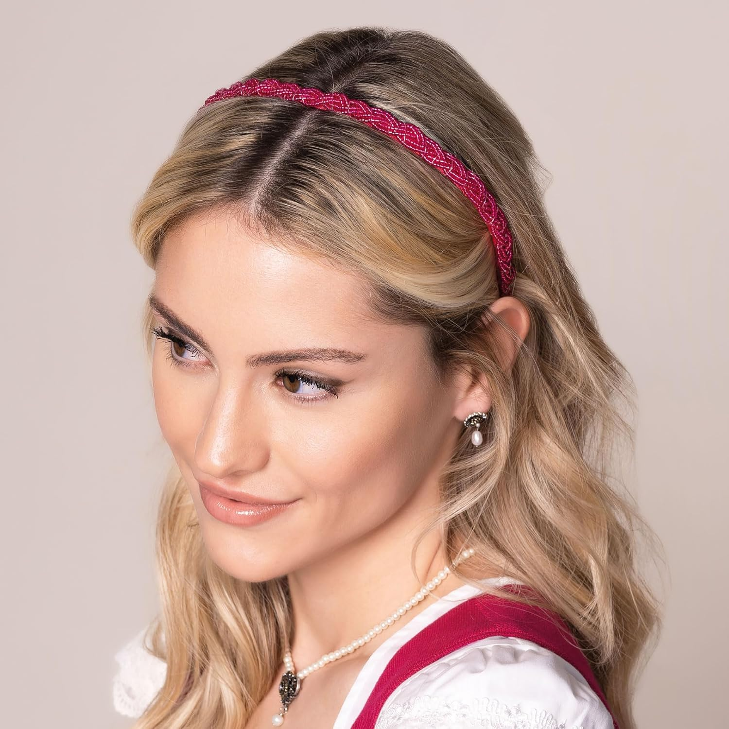 Alpenfl&uuml;stern Costume Headband Beads Braided Look &ndash; Women'S Hair Accessories Braided Hair Band Non-Slip for Dirndl (In Traditional Colours) ADV138 (Fuchsia Pink))