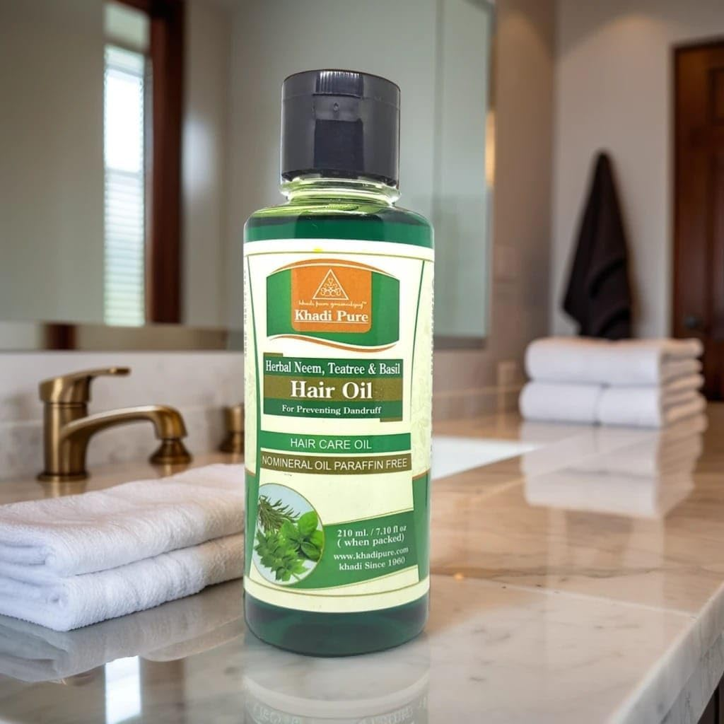 Khadi Pure Herbal Neem, Teatree & Basil Hair Oil - 210Ml image number 5