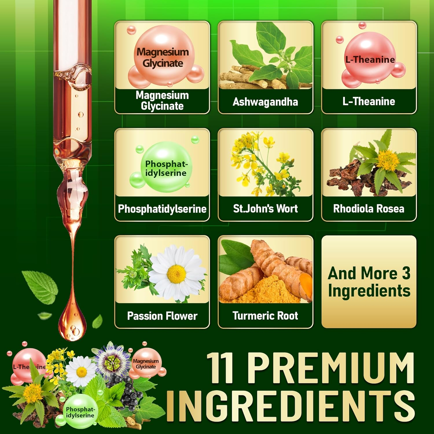 11In1 Cortisol Liquid Supplement with Ashwagandha, Magnesium Glycinate Chelate, L-Theanine, Phosphatidylserine, St.John'S Wortl-Theanine and More - Mood Balance - 1 FL Oz - 30 Day image number 2