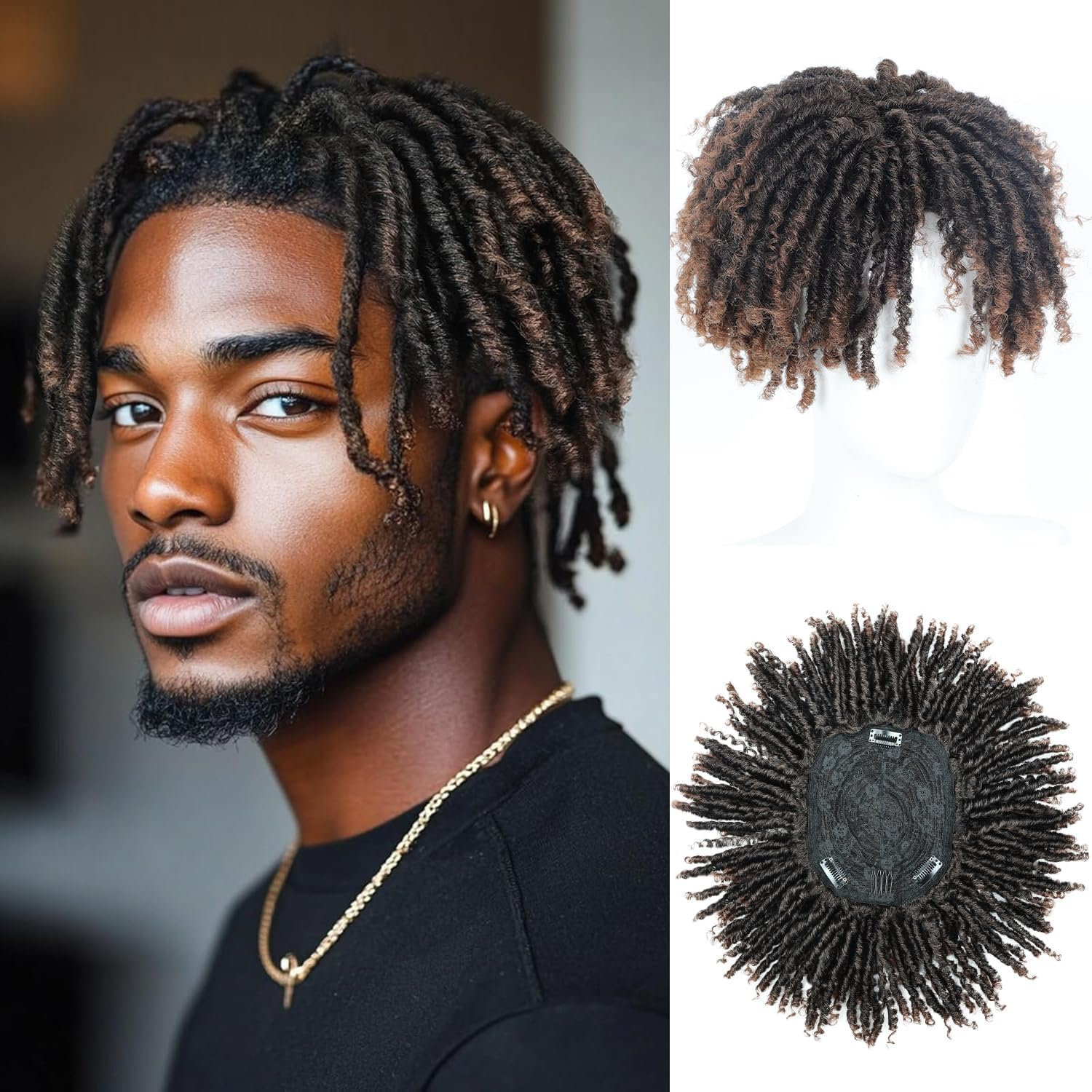 BECUS Dreadlock Toupee for Men Short Braided Toppers for Black Women Curly Synthetic Wiggy image number 6