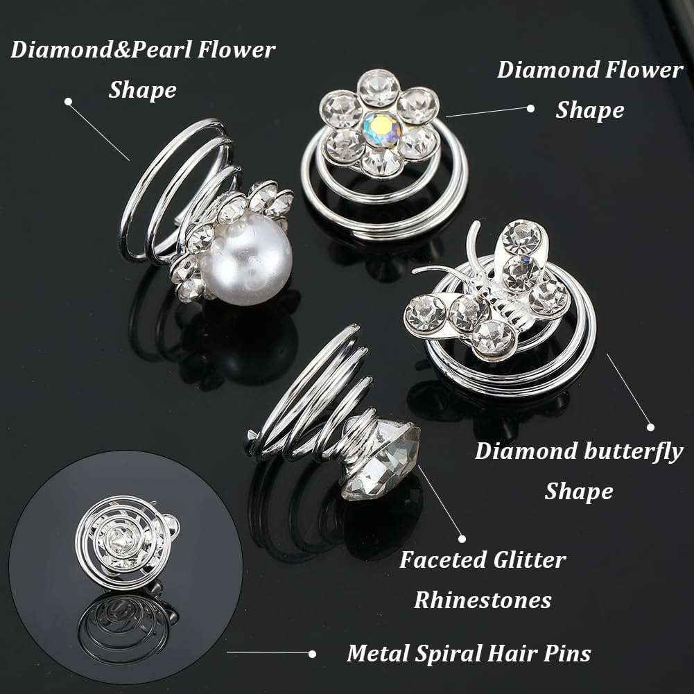 SOFPLATE 1 Box 4 Styles 60Pcs Pearl Twist Hair Pins Rhinestone Hair Pins Bulk Imitation Pearl Sparkle Diamond Flower Butterfly Hairpin for Wedding Bridal Party Prom Christmas Birthday Gift Women Adult image number 1