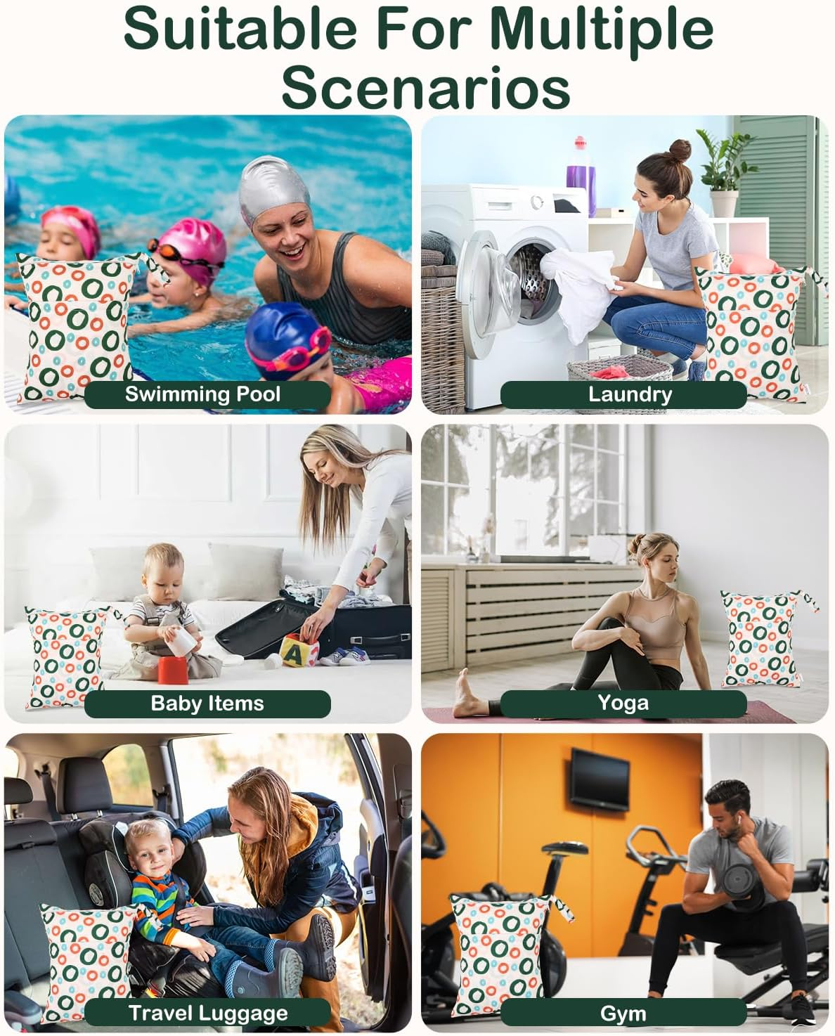 ALVABABY 3Pcs Cloth Diaper Wet Dry Bags Waterproof Reusable with Two Zippered Pockets Travel Beach Pool Daycare Soiled Baby Items Yoga Gym Bag for Swimsuits or Wet Clothes 3L-ZM35 image number 3