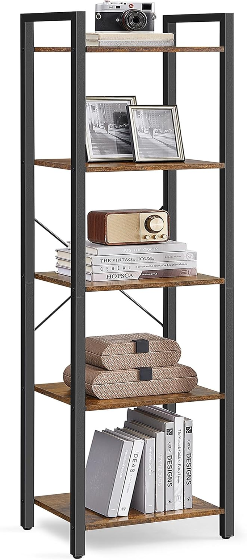 VASAGLE Bookshelf, Bookcase, 5-Tier Storage Shlef Rack with Steel Frame, for Living Room, Office, Study, Hallway, Industrial Style, Rustic Brown and Black ULLS100B01 image number 2
