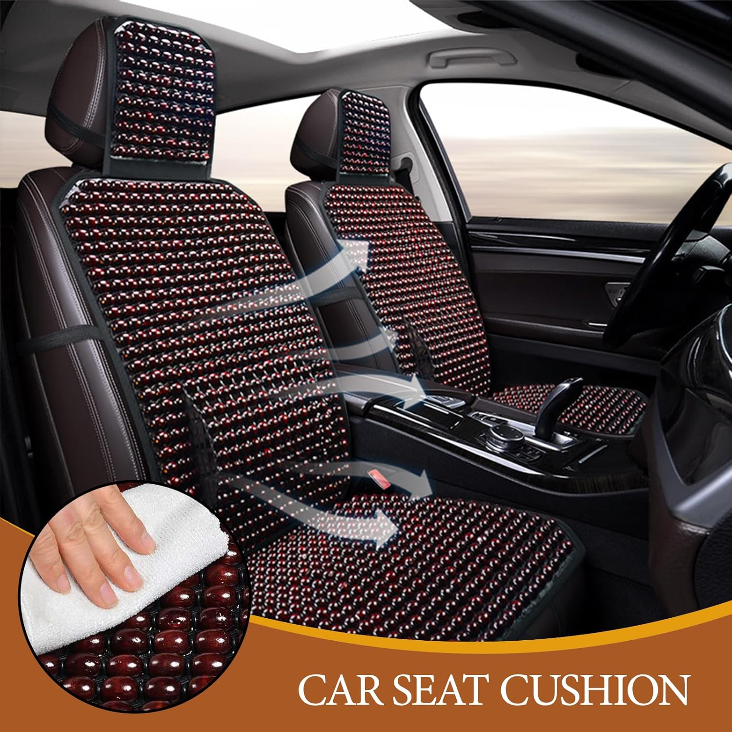 Natural Wood Beaded Seat Cover, Car Seat Cover, Breathable Cooling Pad for Cars Trucks Vans, SUV, Keeps the Back from Getting Sweaty While Driving (Maroon) image number 4
