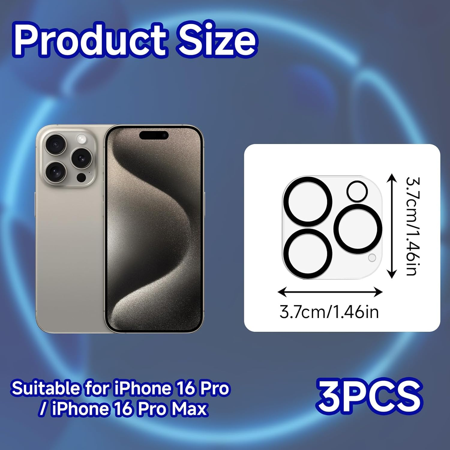 Teccfly 3-Pack Iphone 16 Pro/Iphone 16 Pro Max Camera Lens Protector, 9H Tempered Glass, Case Friendly,Night Circle,No-Bubble HD Clarity,Full Cover (Iphone 16 Pro/Iphone 16 Pro Max)