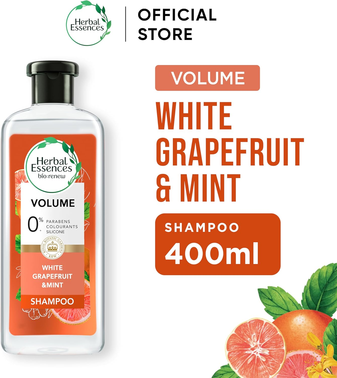 Herbal Essences Bio, Renew Whitegrapefruit and Mint Volumising Shampoo for Fine Hair 400Ml