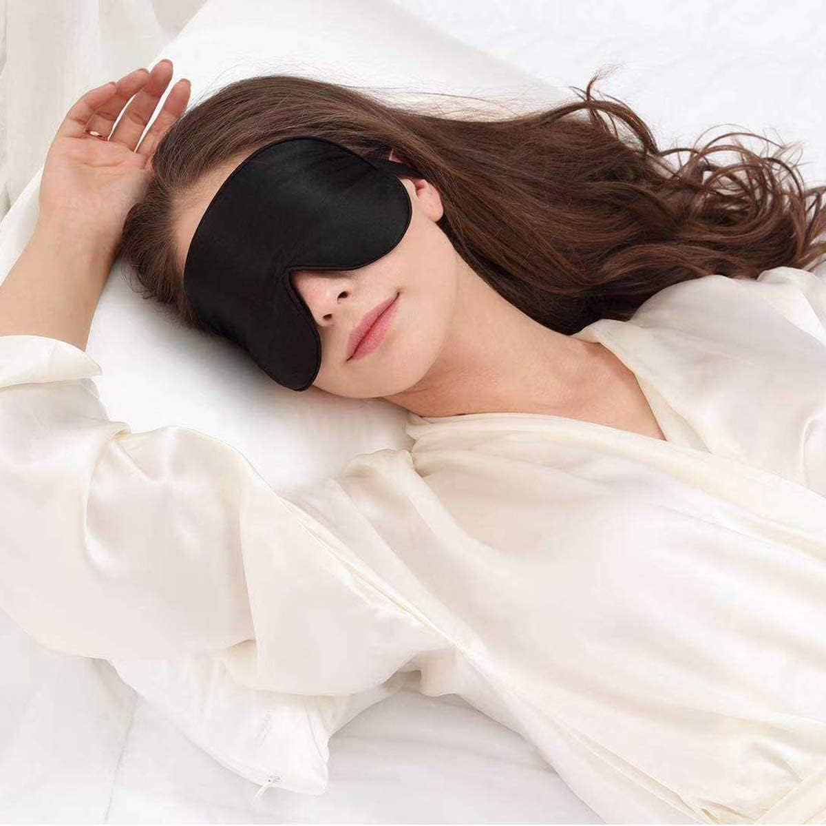ALASKA BEAR Natural Silk Sleep Mask & Blindfold, Super-Smooth Eye Mask (Original Black) image number 2