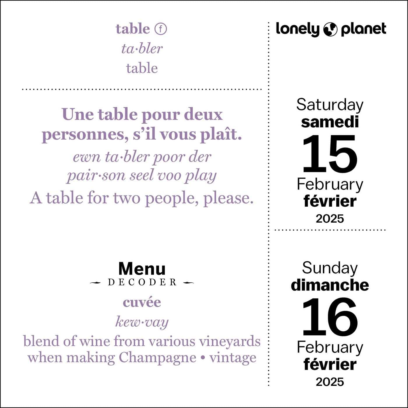 Lonely Planet: French Phrasebook 2025 Day-To-Day Calendar