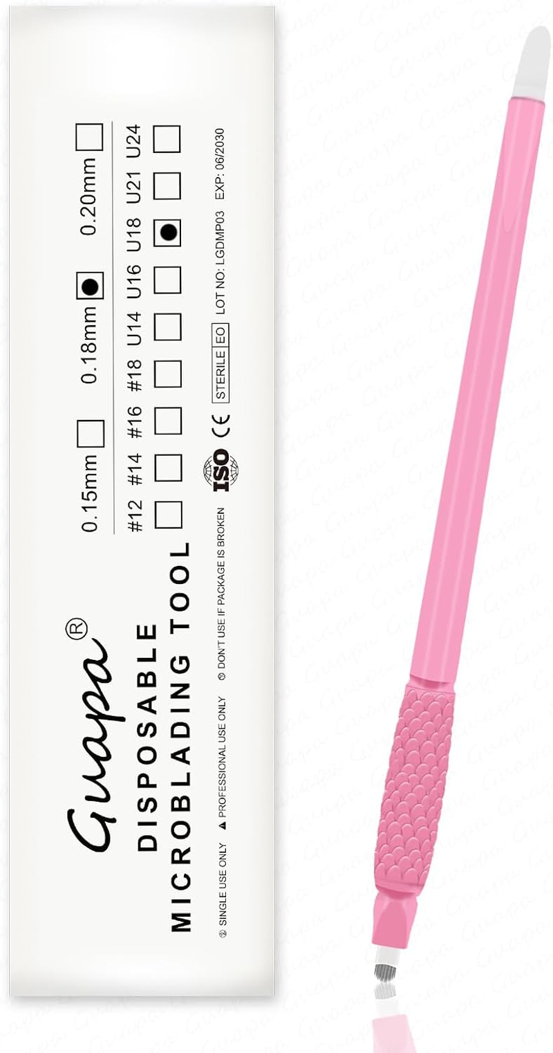 10 Pieces Disposable Eyebrow Pencil for Microblading - Manual Tattoo Tool with Nano Blade with Pigmented Sponge for Precise Eyebrow Modelling (10 Pieces, Pink, 18U, 0.18Mm) image number 2