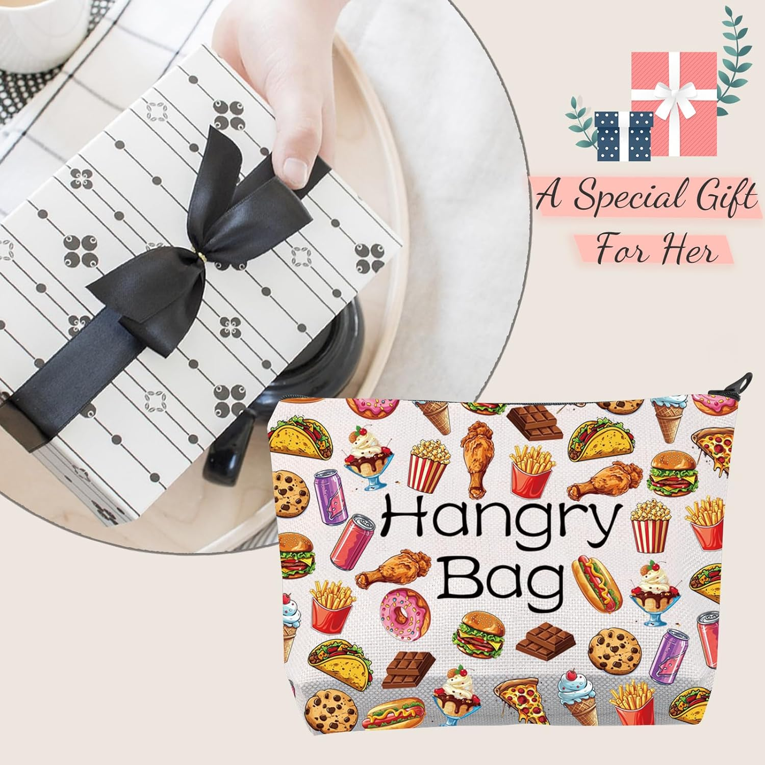 JXGZSO Funny Foodie Gift Hangry Bag Snack Travel Makeup Bags Emergency Snacks Food Storage Bag Snack Lover Gift image number 4