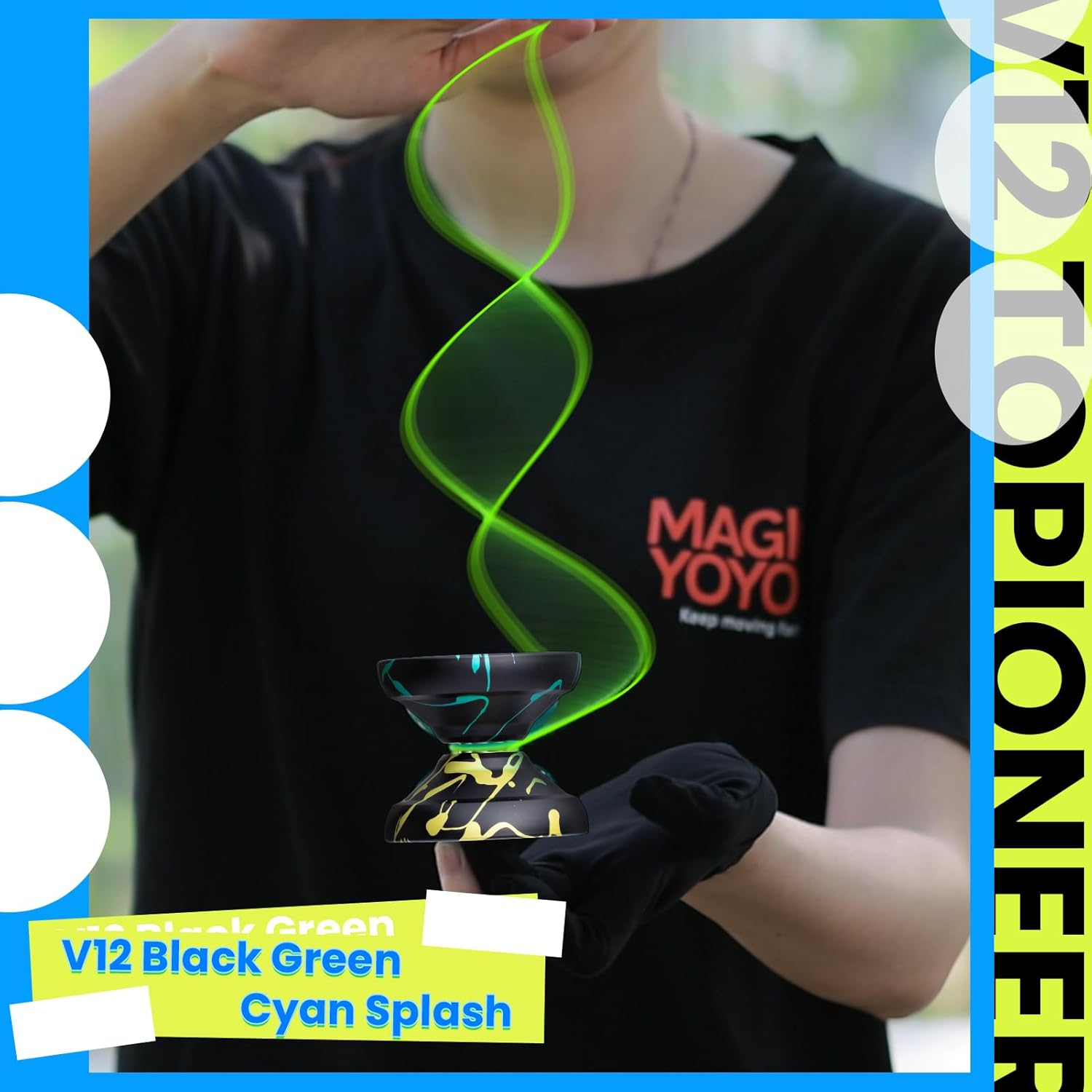 MAGICYOYO V12 Yoyo Professional Responsive Yoyo for Kids 8-12, Unresponsive Yo Yo for Adults, Dual Function Fingerspin Trick Yoyo with 12 Yoyo Strings + Yo-Yo Accessory Kit (Black Green Cyan)