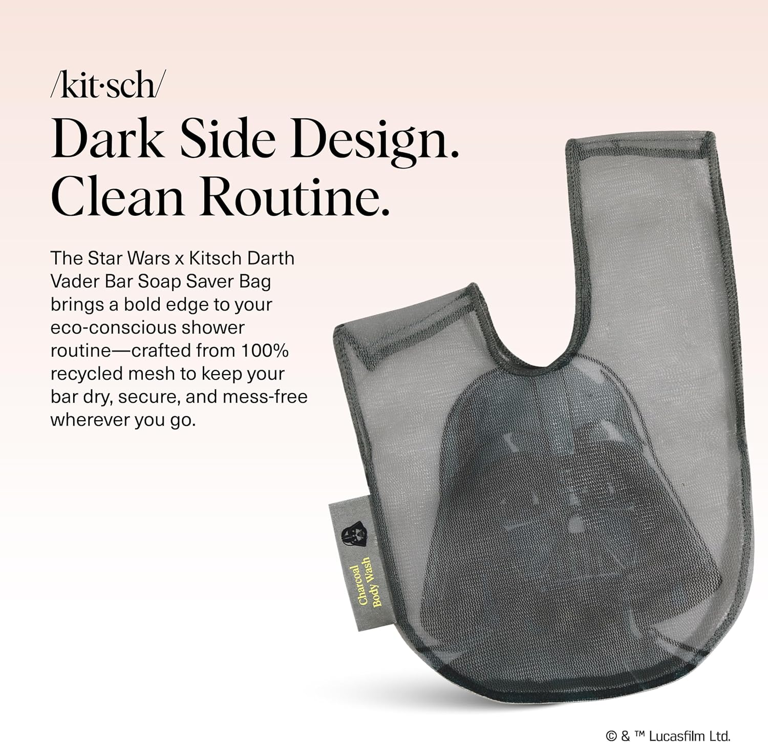 Kitsch X Star Wars Bar Soap Saver Bag &ndash; Recycled Mesh Beauty Bar Pouch for Body Wash, Conditioner & Shampoo Bars, Holder to Preserve Soap, Eco-Friendly, Patented Bag - Darth Vader image number 4