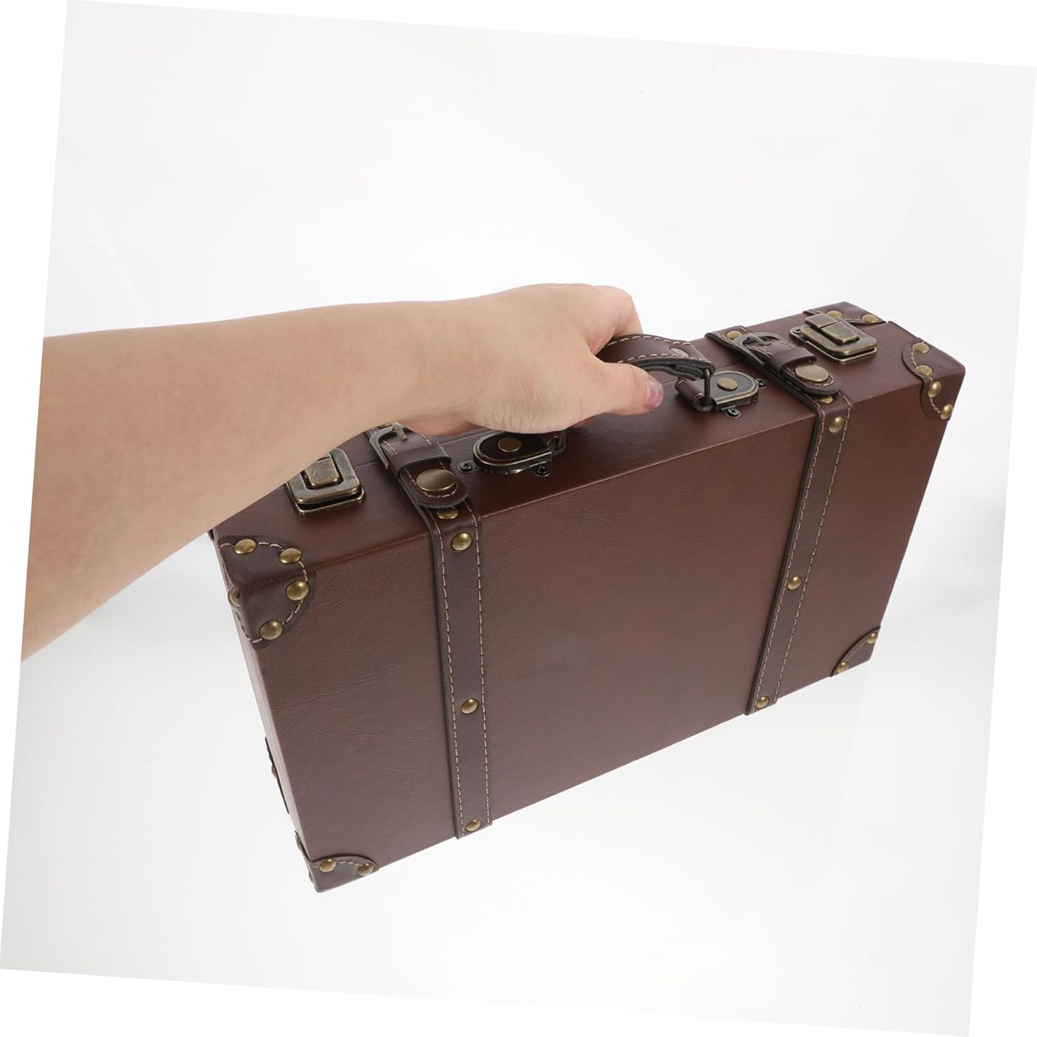 Luxshiny Vintage Leather Suitcase Storage Box Small Travel Trunk for Cosplay Retro Decor Brown Luggage for Fashion Store Displays Photography Props image number 2