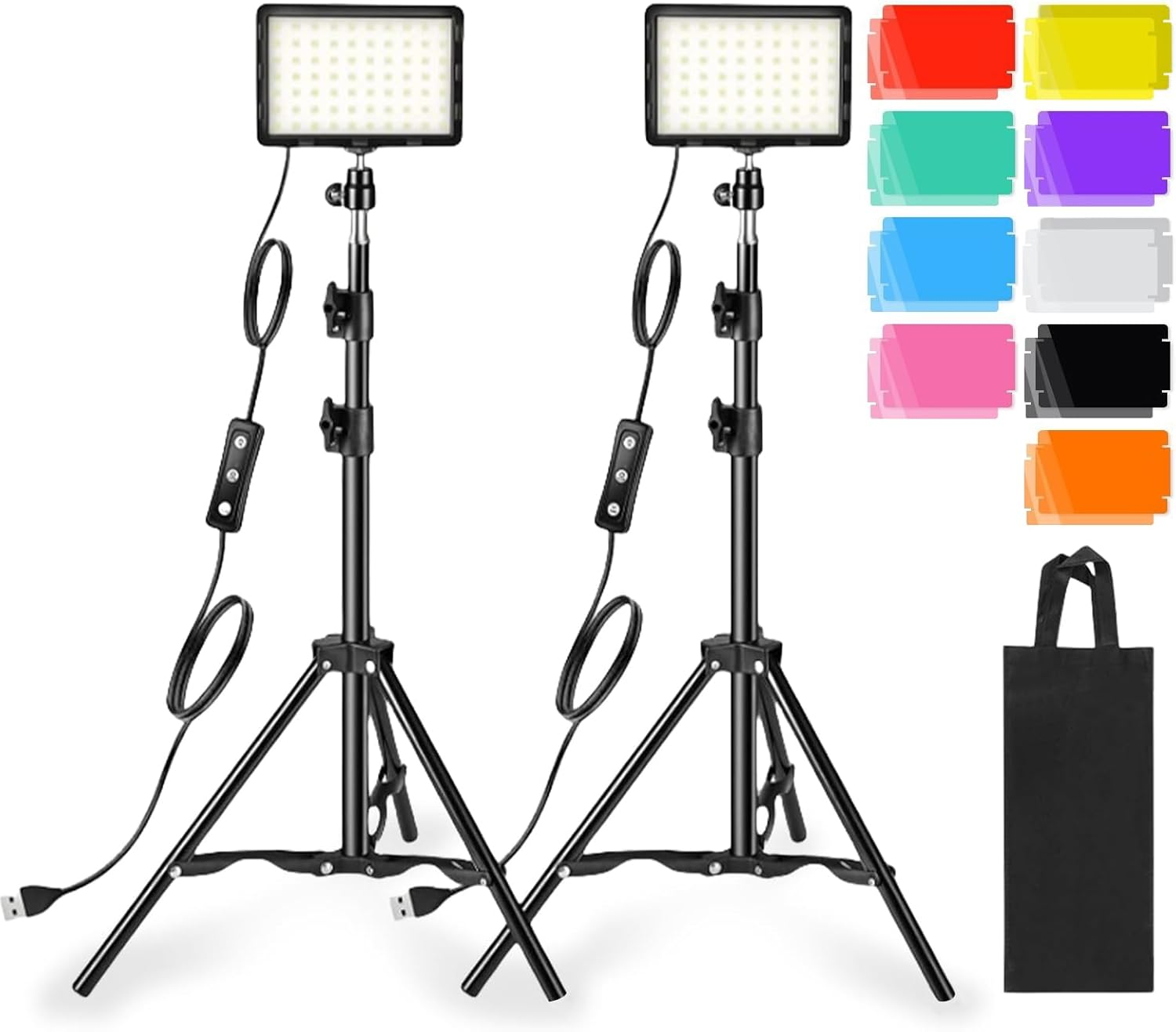2 Pack Photography Video Lighting Kit, LED Studio Light, Led Video Light Panel Dimmable Portable Photography Light with Adjustable Tripod Stand for Video Recording, Game Streaming & Color Filter image number 6
