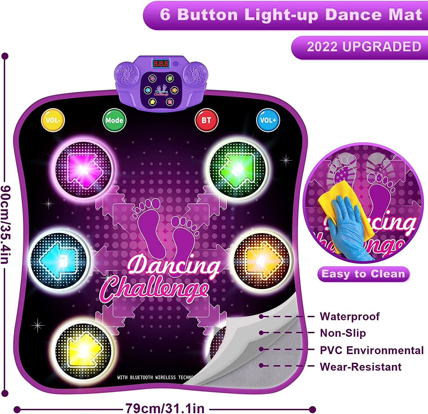 SUPER JOY Dance Mat Toys for 3-12 Year Old Kids, Light up Dance Pad with Wireless Bluetooth | Music Dance Game with 5 Game Modes | Gift Toy for Girls & Boys Ages 6 7 8 Years Old + image number 4
