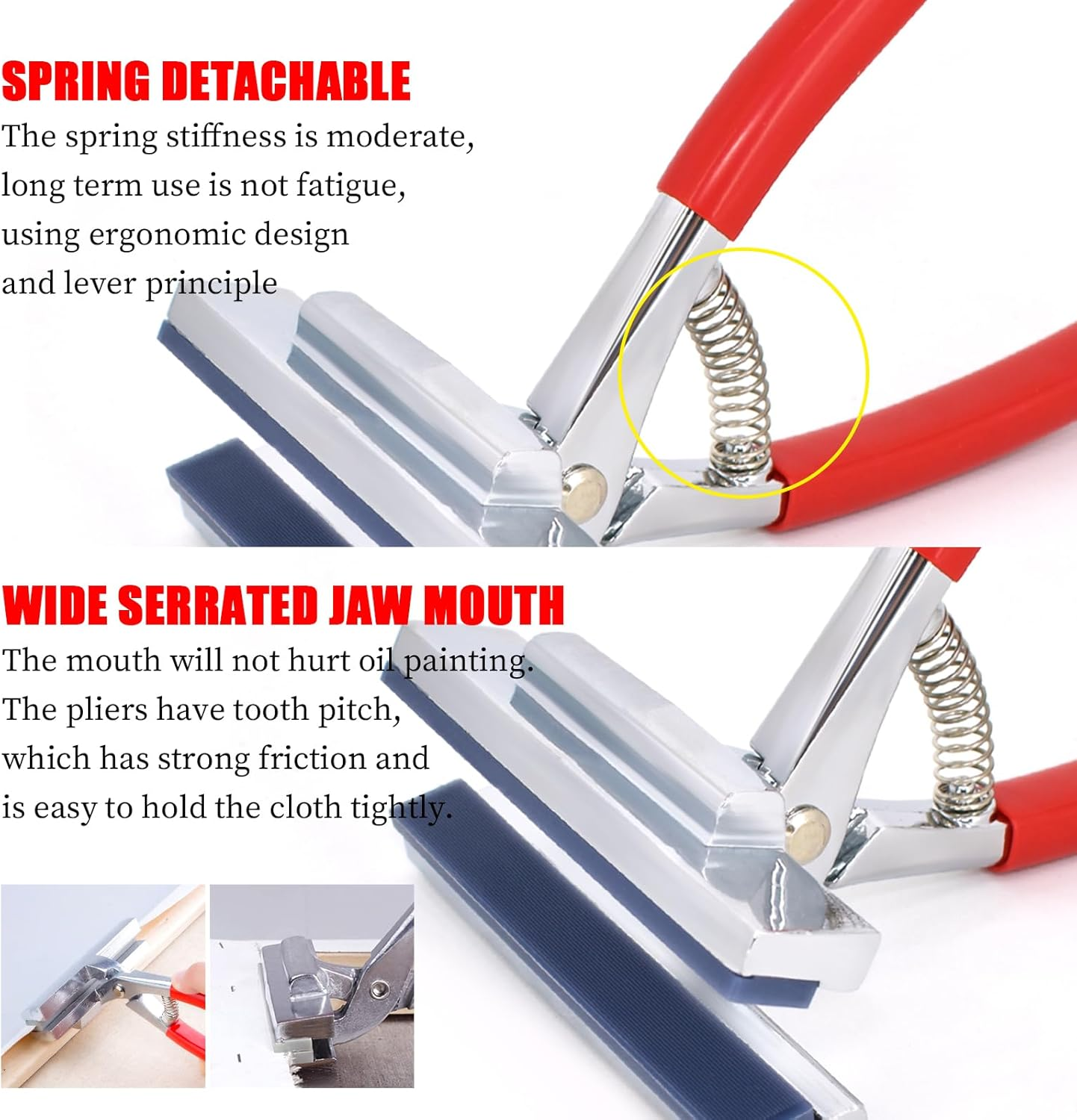 Heavy Duty Canvas Pliers and Staple Remover Set, Stainless Steel Anti-Corrosion Canvas Stretching Pliers Stretcher with Spring Return Handle 4-3/4" Wide Grip for Canvas Stretching Bars Oil Painting