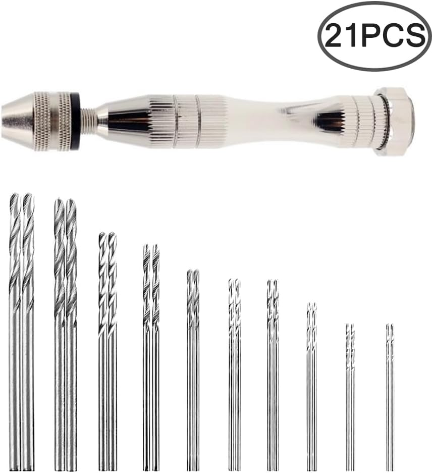 Hand Pin Vise with 20 Pcs Drill Bits, Finegood Precision Hand Drill Rotary Tool with Mini Twist Drill Bits Set for Resin Casting Molds, Jewelry Wood Plastic Making image number 6