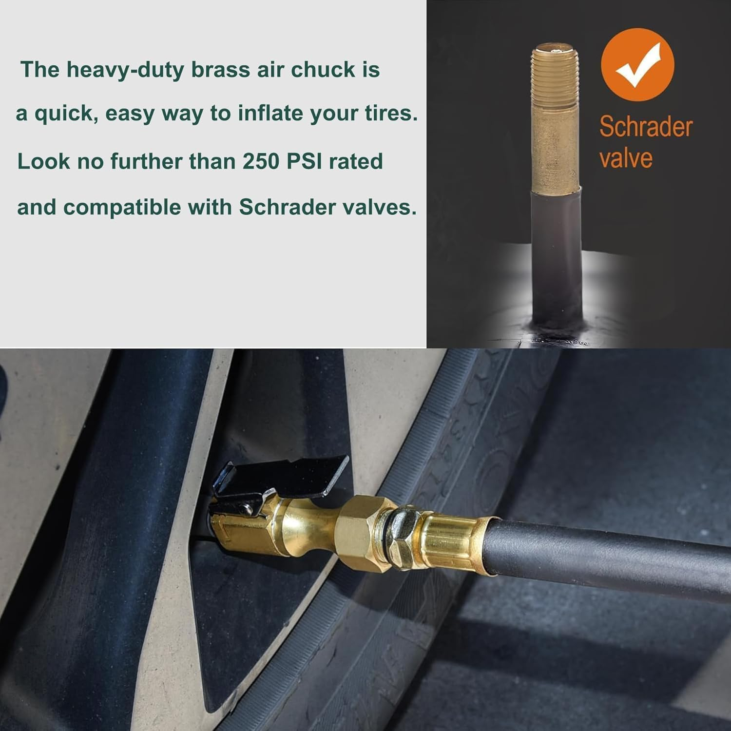 Kewayotire Valve Extension, 2Pcs 160Mm Flexible Valve Stem Extenders with 2 PCS Tire Air Chuck Heavy Duty Closed Flow Tire Chuck 1/4" FNPT for Tire Inflator Gauge Compressor Accessories image number 3