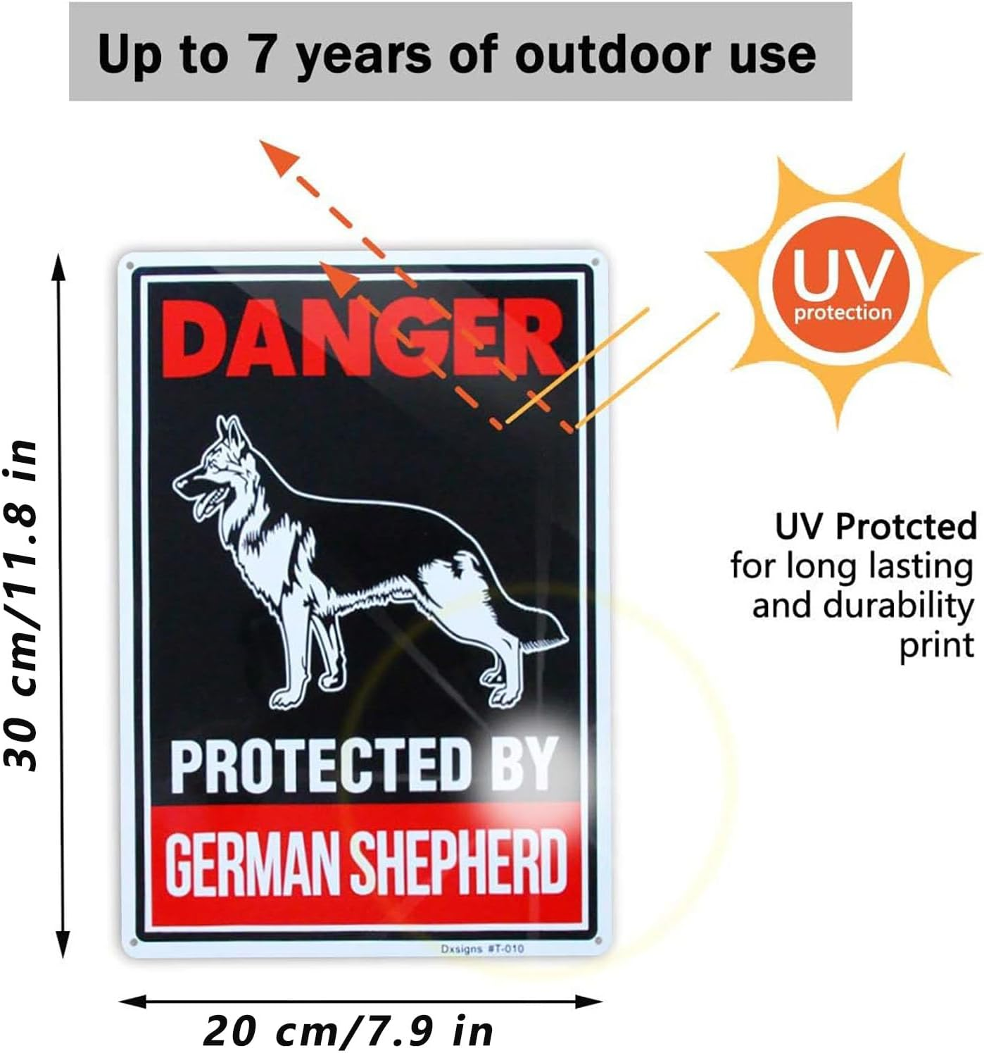 2 Pack Dog Warning Signs Beware of German Shepherd Sign, Large Beware of Dog Sign Reflective, 10X14 Inches Rust Free 30 Mil Thick Aluminum, UV Printed Weather Resistant Ink, Easy to Mount for Fence image number 2