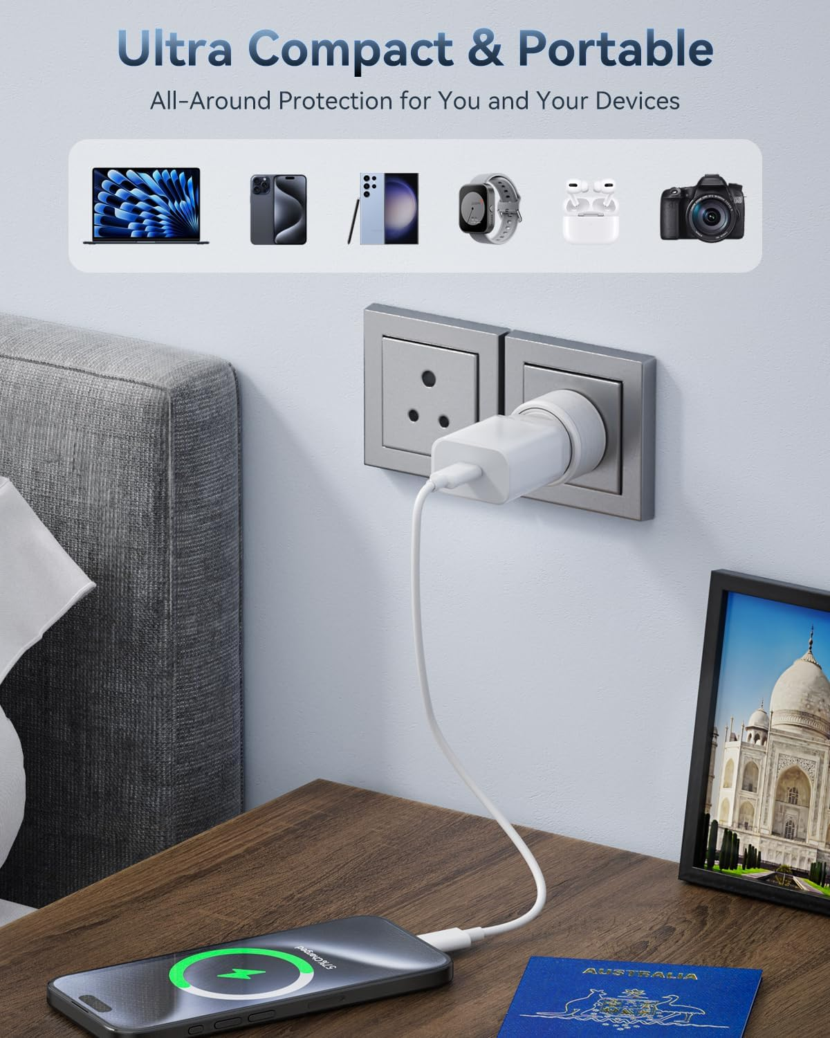 India Travel Adapter - AU to India Universal Travel Plug, in to AU International Power Adapters, India to Australia Travel Power Plug Type-D Adapter for Sri Lanka, Maldives, Nepal, Pakistan (2-Pack) image number 2