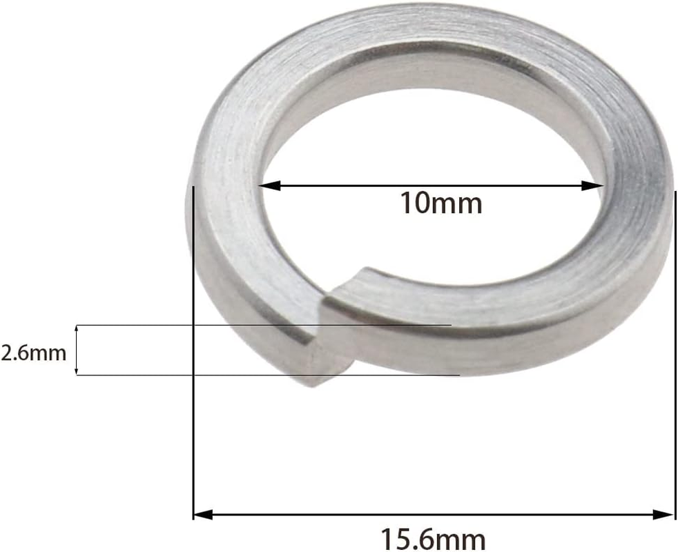 Emagtech 60PCS M10 Spring Washers Stainless Steel Split Ring Helix Lock Washer Single Coil Square Section Shim Gasket Ring for General Purpose Engineering image number 6