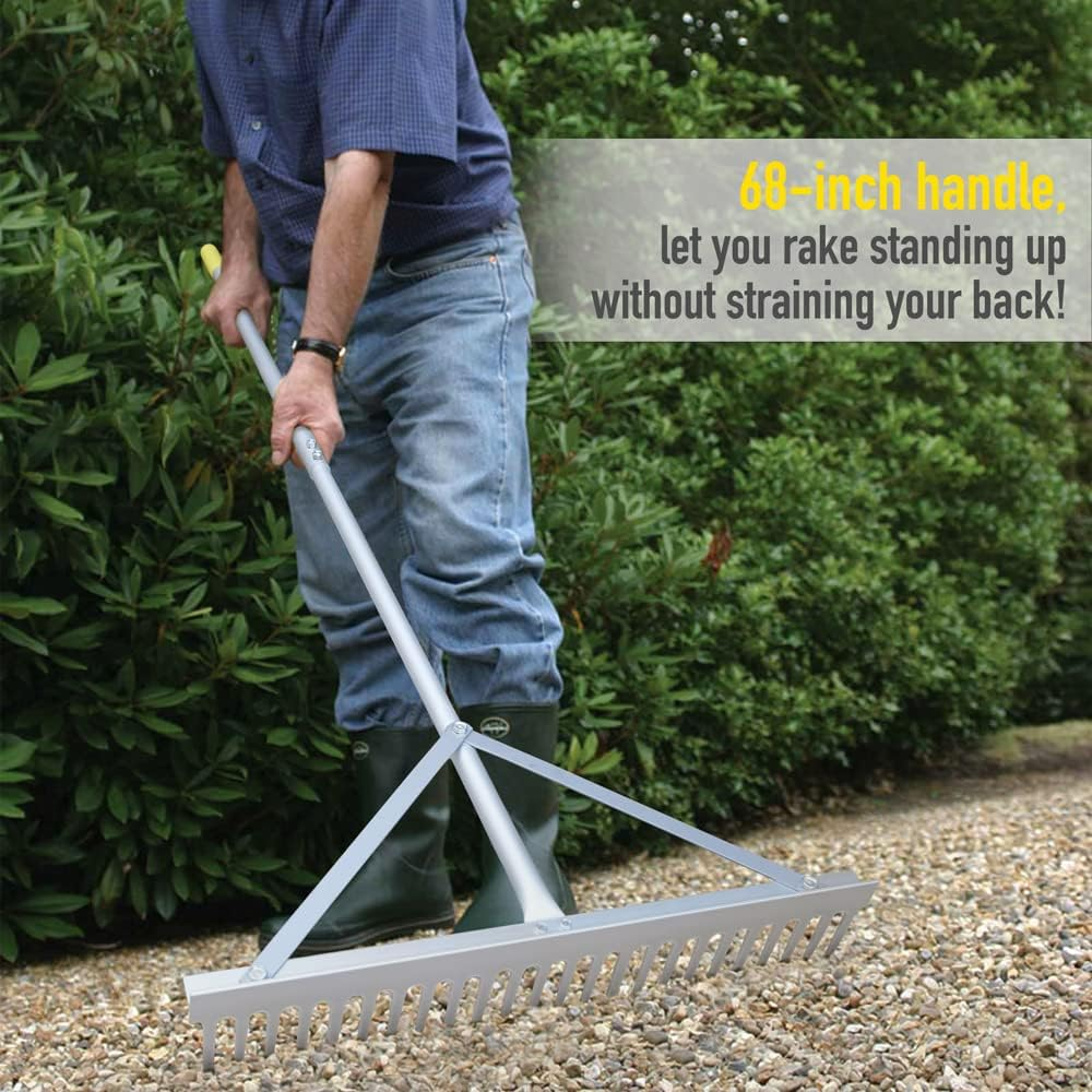 Colwelt Landscape Rake 24Tines, Aluminum Rakes with 68" Handle, 24" Landscape Rake Landscaping Tool for Beach and Lawn Care image number 5