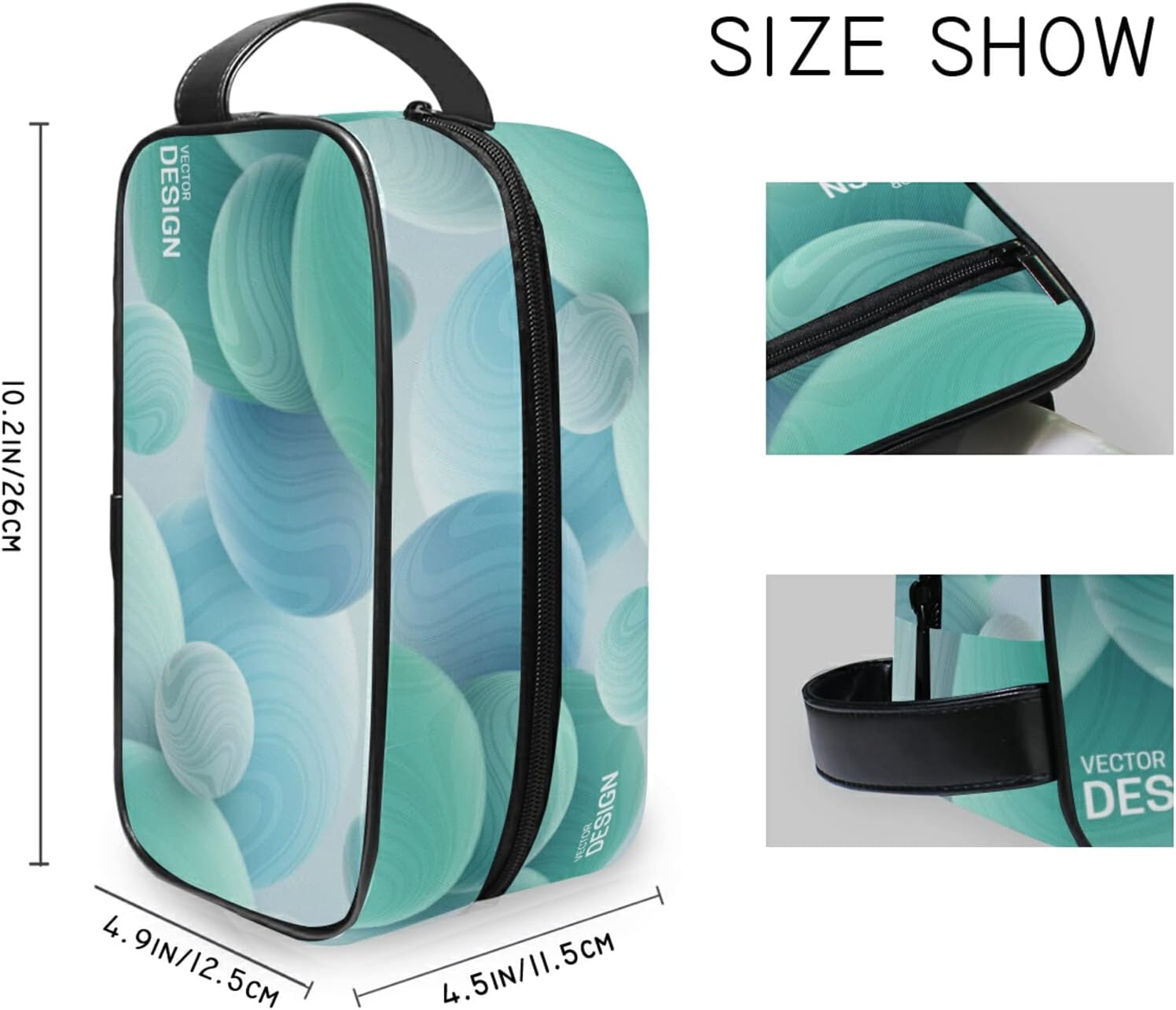 Toiletry Bag Unisex Cosmetic Bag Funny Dinosaurs Travel Organizer PU Leather Travel Cosmetic Case, 3D Marbled Spheres, One Size - 3D Marbled Spheres image number 2