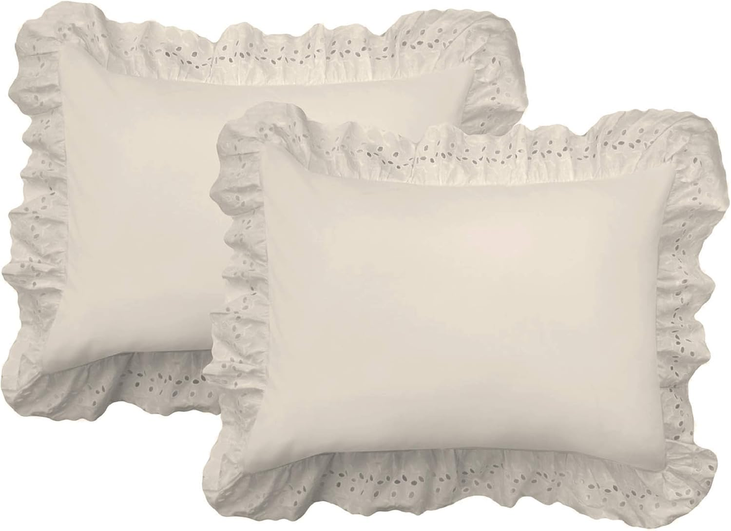 Fresh Ideas Eyelet Ruffled Pillow Sham Euro, Ivory