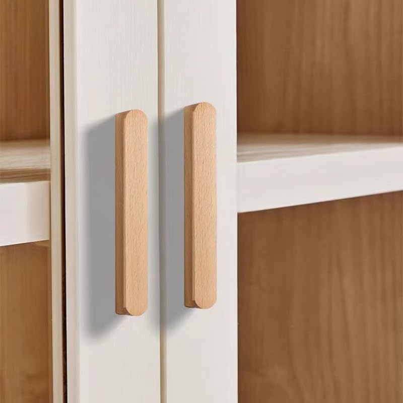 Wood Drawer Handles 6Pcst Shaped Cabinet Door Solid Wood Handle Furniture Drawer Cabinet Wooden Handle Black Walnut 96Mm image number 2