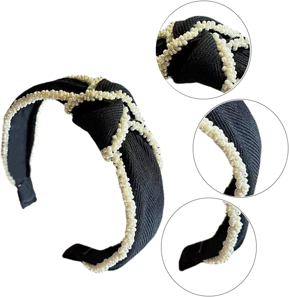 Boho Bow Tie Knotted Fabric Headbands Knotted Hair Bands Elastic Fabric Headgear Vintage Flower Headband Turban Headband for Women (Beadde) 2 Pieces - Cashewred image number 6