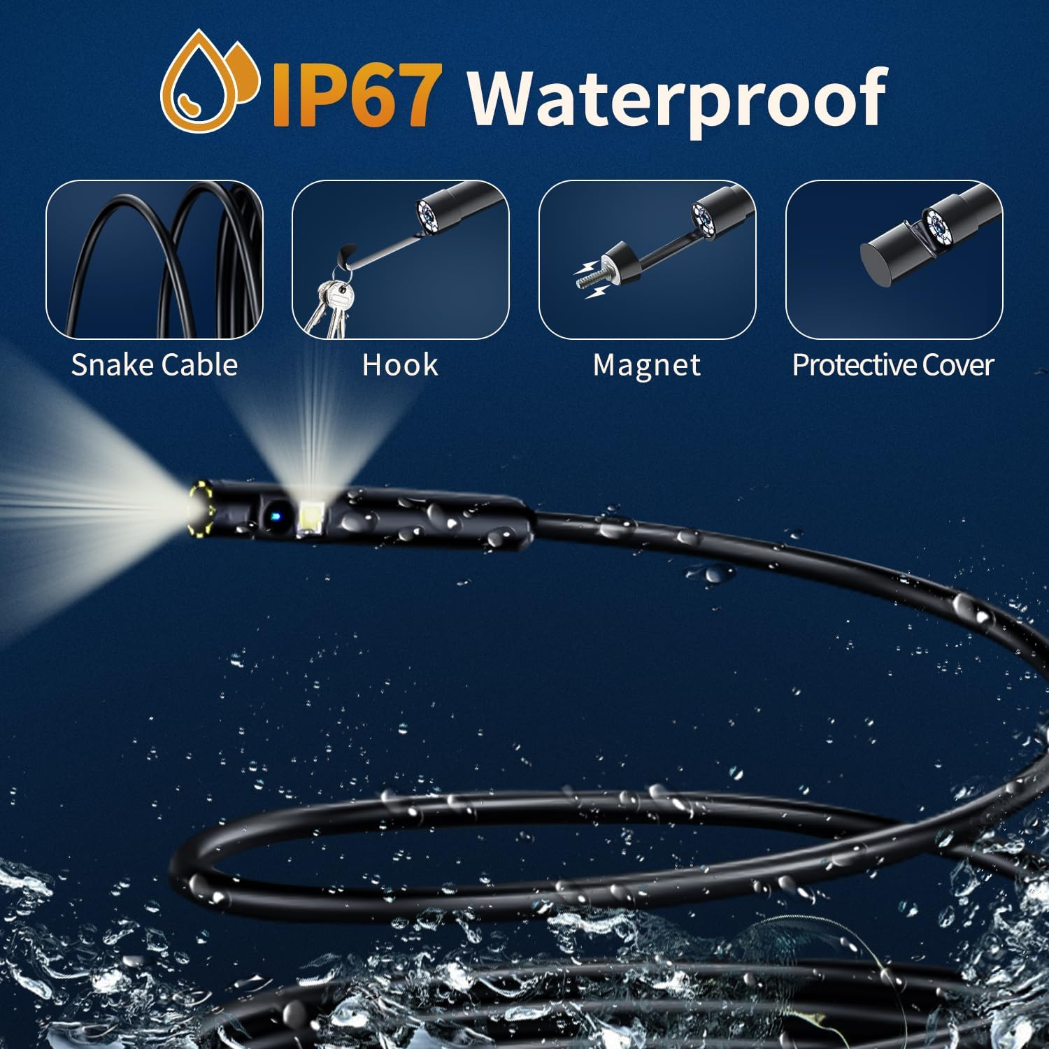 SBERAY Endoscope Inspection Camera, 1920P Dual Lens Borescope with Adjustable 8 LED Lights, 16.4FT/5M Semi-Rigid Cable, IP67 Waterproof Snake Camera for Automotive, HVAC, Sewer, Pipe Inspection image number 6