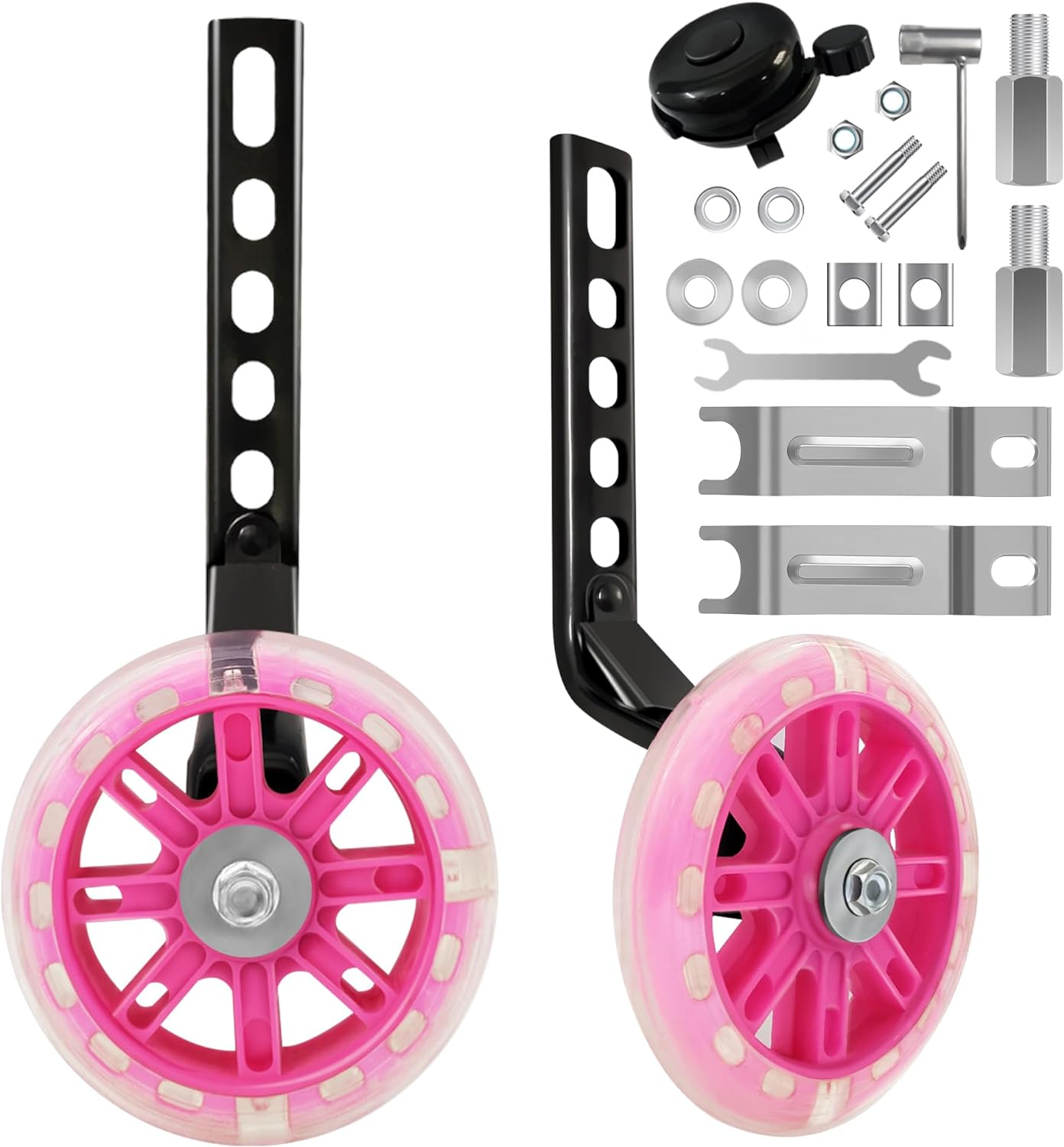 Kids Bike Stabilisers for Childs Bike Support Bike Wheels 12 14 16 18 20 Inch, Bicycle Training Wheels Mute Flash Wheels with Adjustable Bicycle Stabiliser Mounted Kit