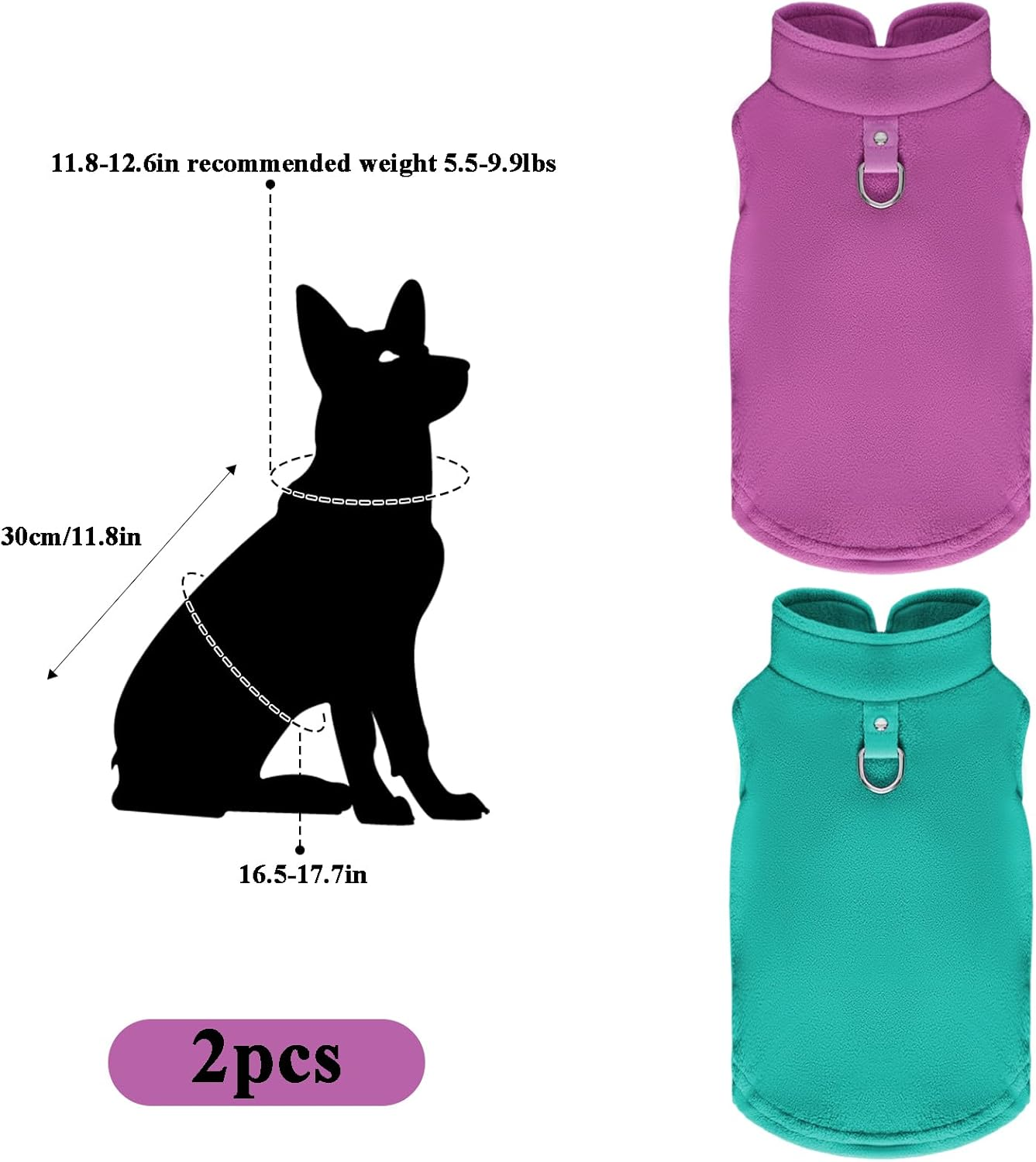 2 Pcs Dog Fleece Vest Sweater Winter Warm Dog Sleeveless Jacket Soft Pullover Fleece Cold Weather Coat Hoodie with D-Ring Leash for Small Medium Dogs Unisex image number 5