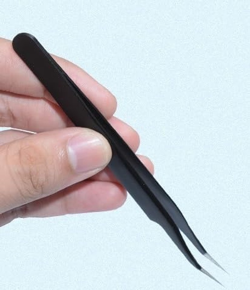 Eyelash Tweezers -Precision Eyelash Extension Tweezers Set - Professional Straight & Curved Pointed Very Fine Tip Tweezers for Lash Extensions - Black - 2Pcs (Black, Set of 2) image number 1