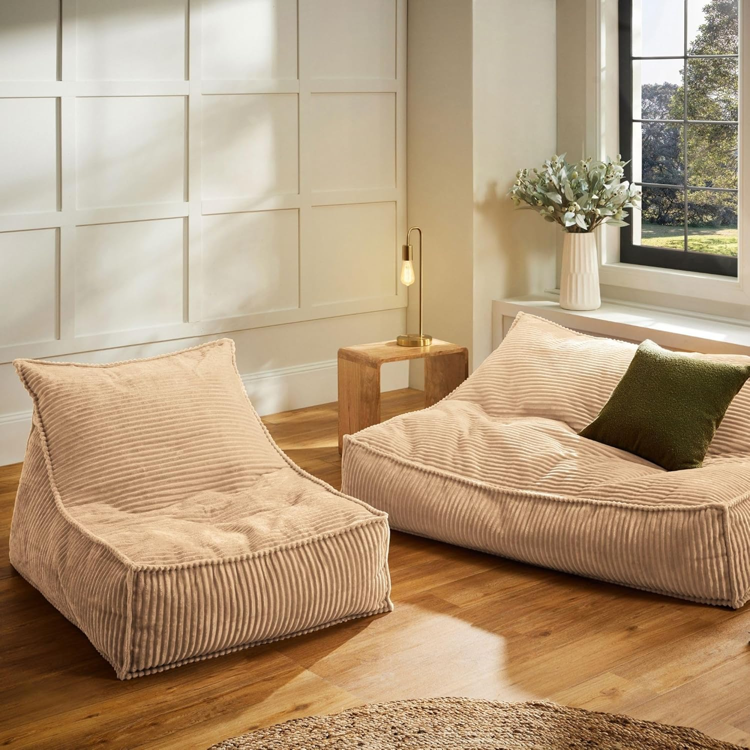 Cadence & Co. Wilde Ribbed Luxe Fleece Beanbag Lounge Cover Super Soft Luxury Soft Touch and an On-Trend Look (Cover Only &ndash; Beans Not Included) Size: 80X98X73Cm - Natural Fawn image number 7